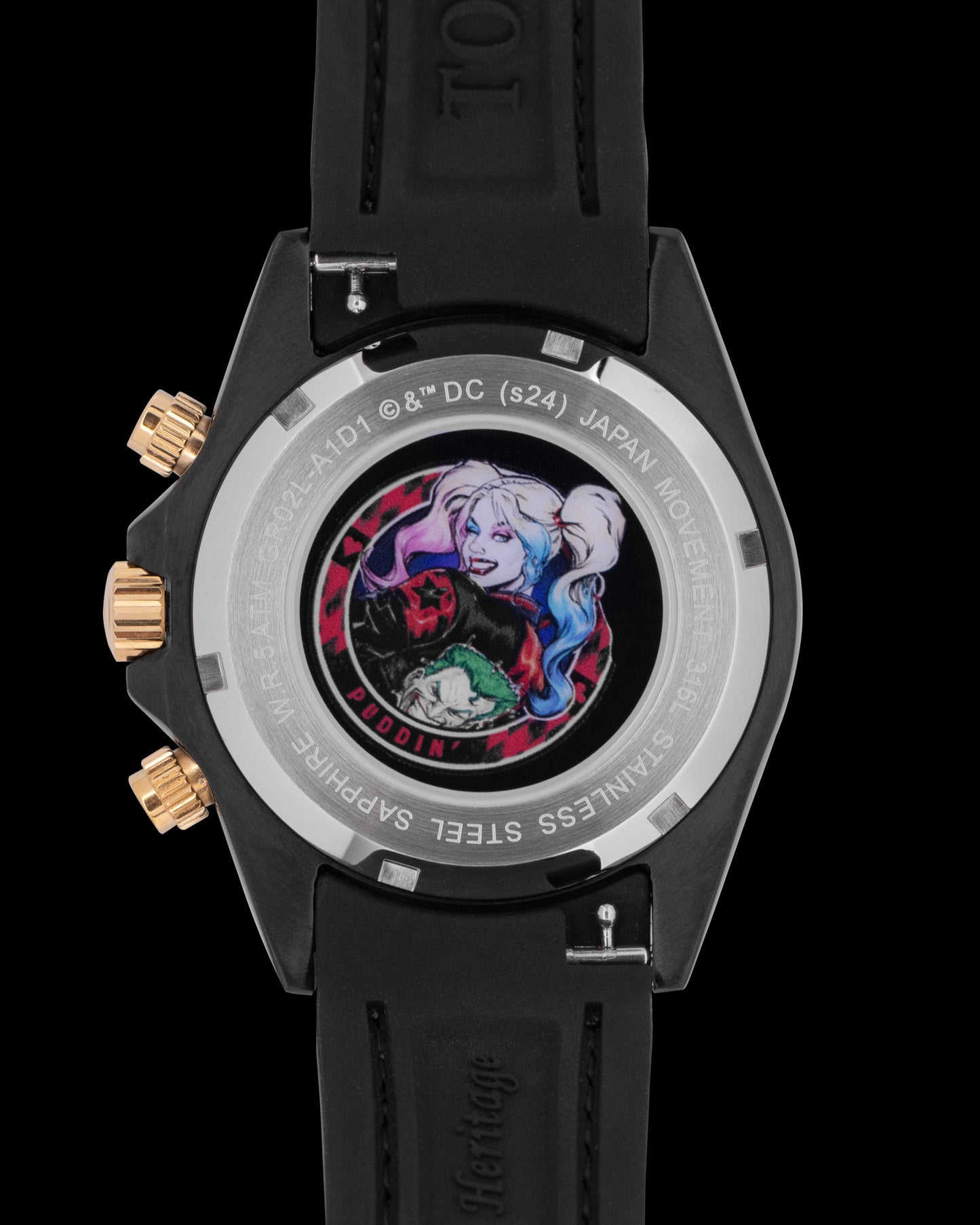 DC Harley Quinn GR02L-A1D1 (Black/White) with Blue Pink Crystal (Blue Pink Leather Strap)