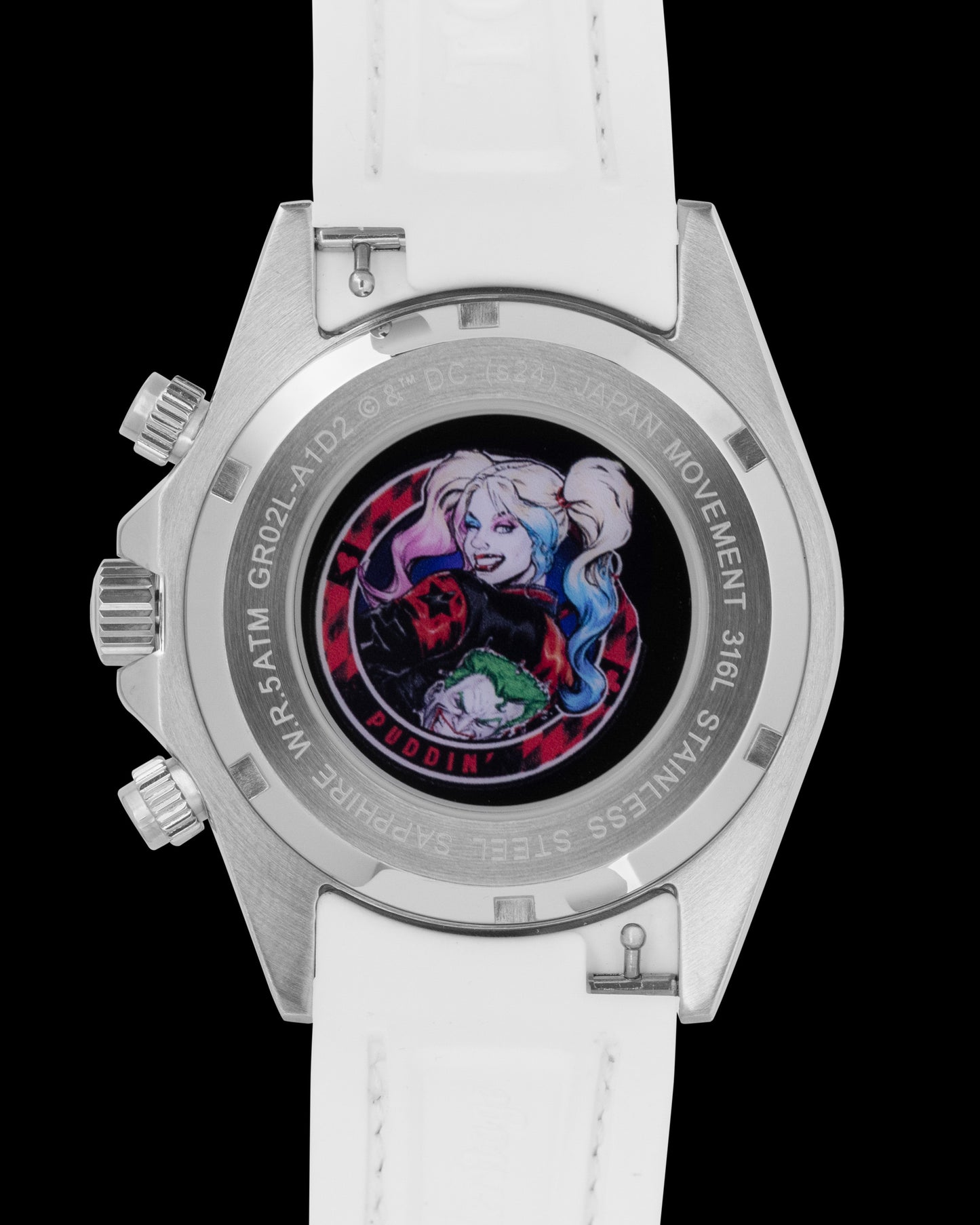 DC Harley Quinn GR02L-A1D2 (Silver/White) with Blue Pink Crystal (Blue Pink Leather Strap)