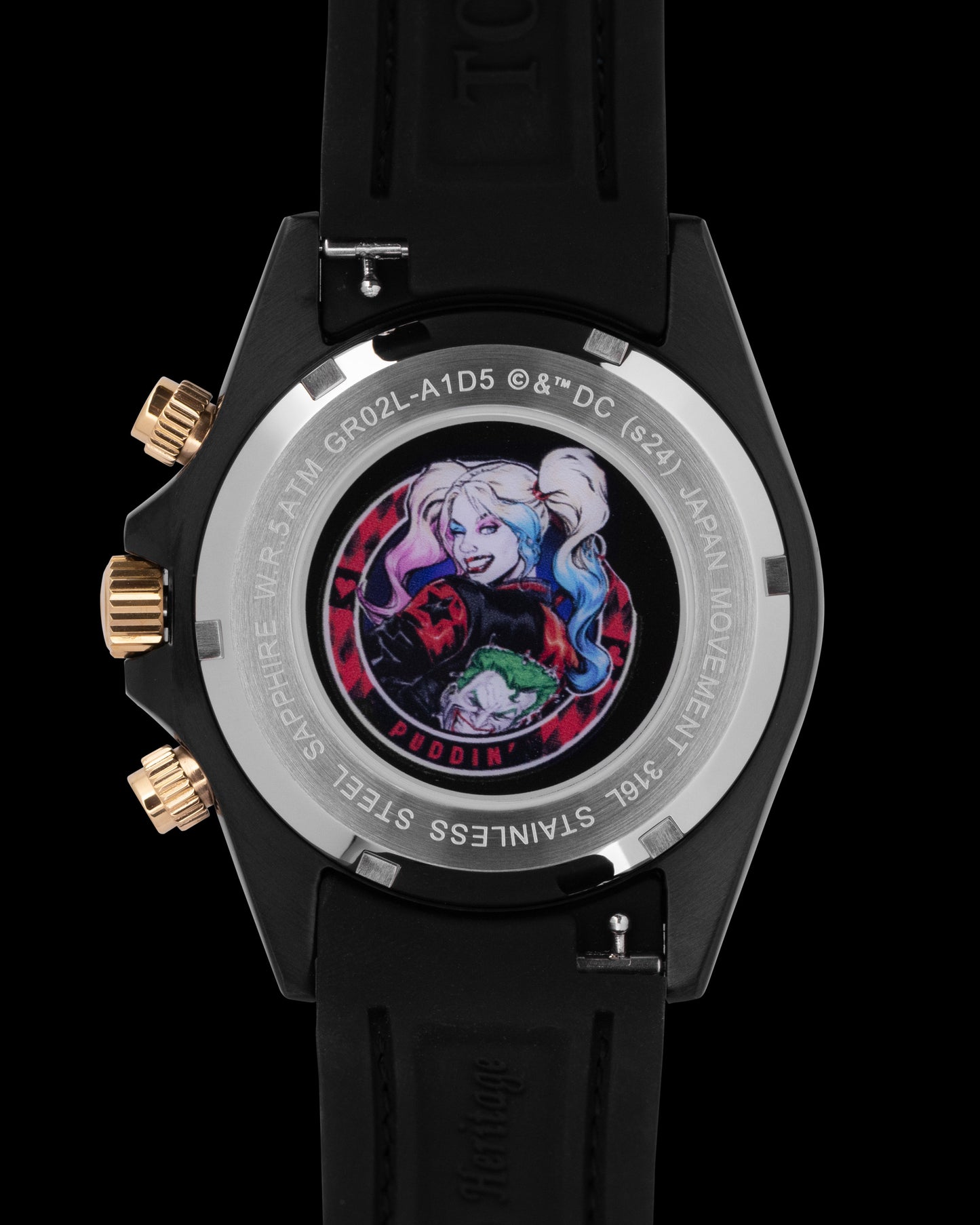 DC Harley Quinn GR02L-A1D5 (Silver/Black) with Rainbow Crystal (Pink Leather Strap)