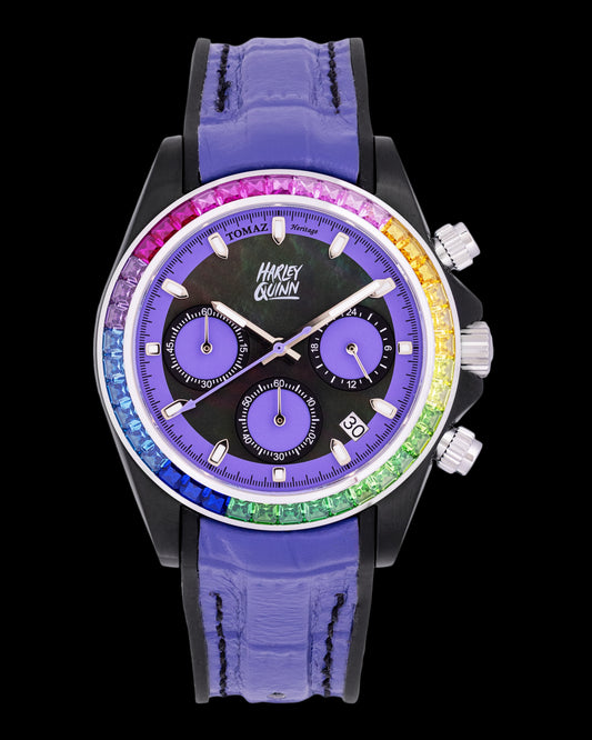 DC Harley Quinn GR02L-A1D6 (Black/Purple) with Rainbow Crystal (Purple Leather Strap)