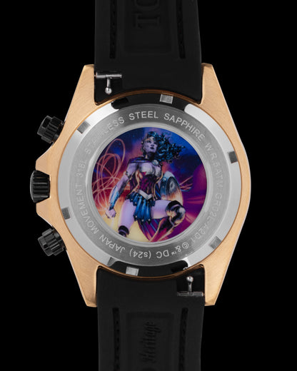 DC Wonder Woman GR02L-A2D1 (Gold/Black) with Red Crystal (Red Leather Strap)