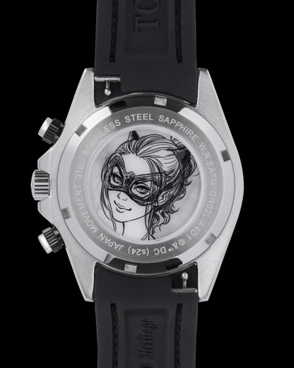 DC Catwoman GR02L-A4D1 (Silver/Black) with Black White Crystal (Black Leather Strap)