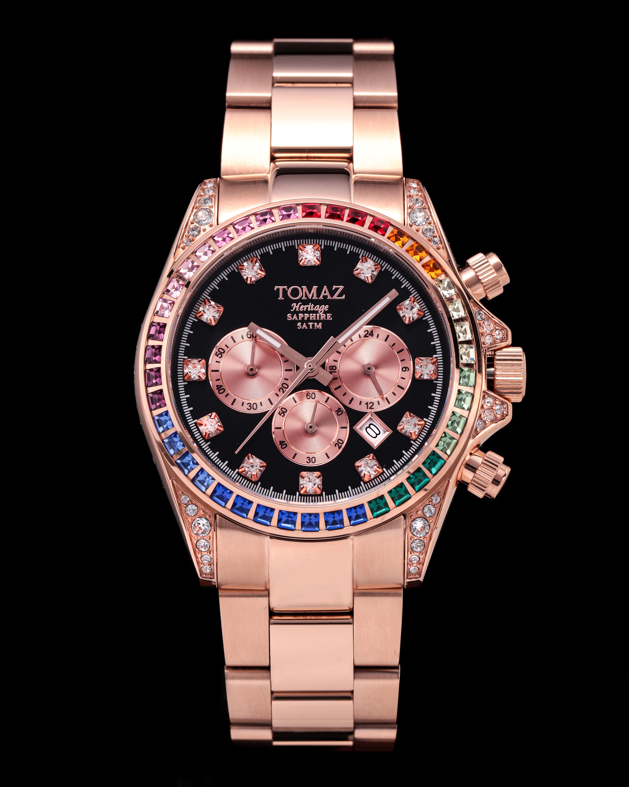 Tomaz Ladies Watch GR02L-D1 (Rosegold/Black) with Rainbow Swarovski (Rosegold Stainless Steel)