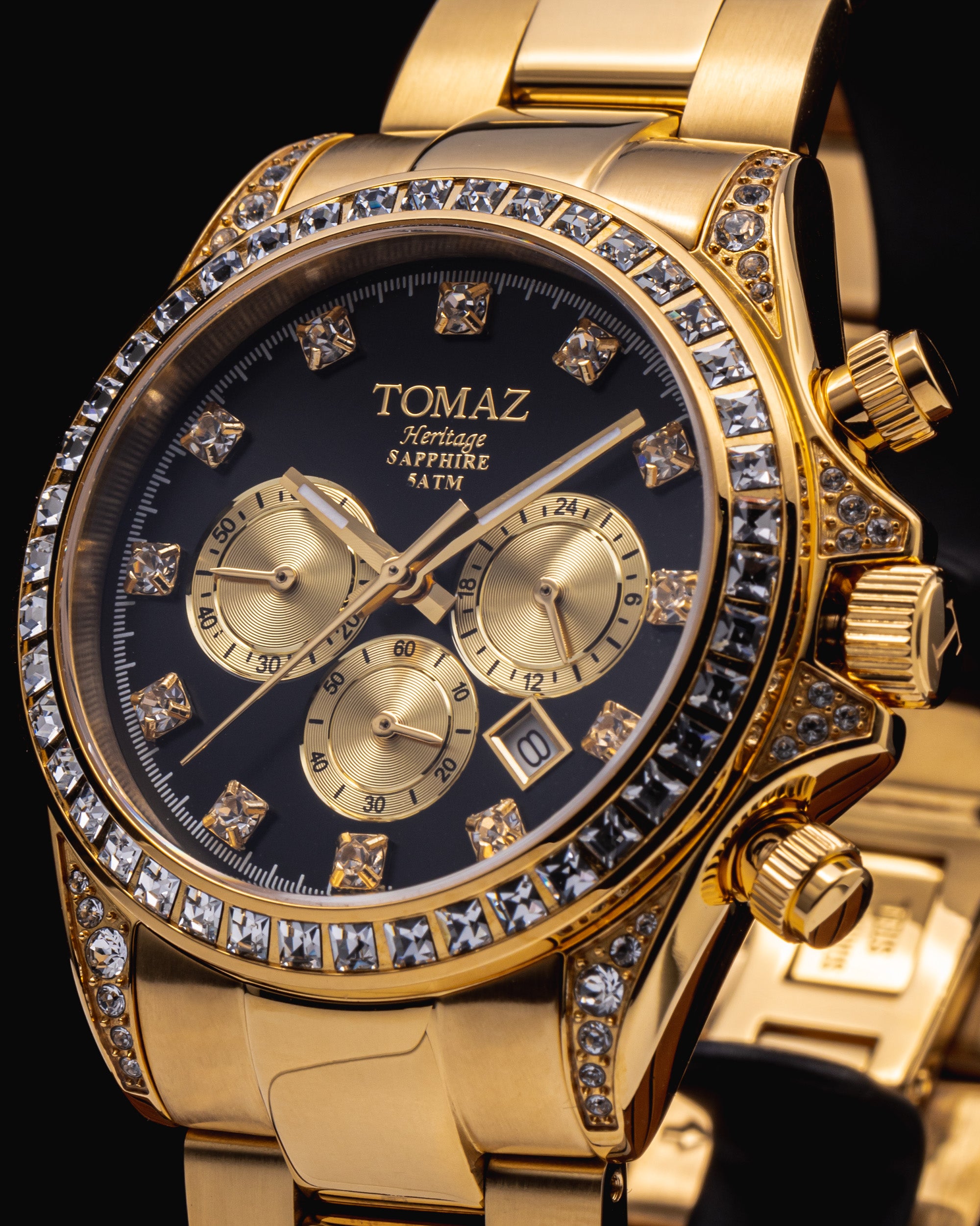 Jam Tangan Wanita Tomaz GR02L-D2 (Emas/Hitam) dengan Swarovski Putih (Keluli Tahan Karat Emas)