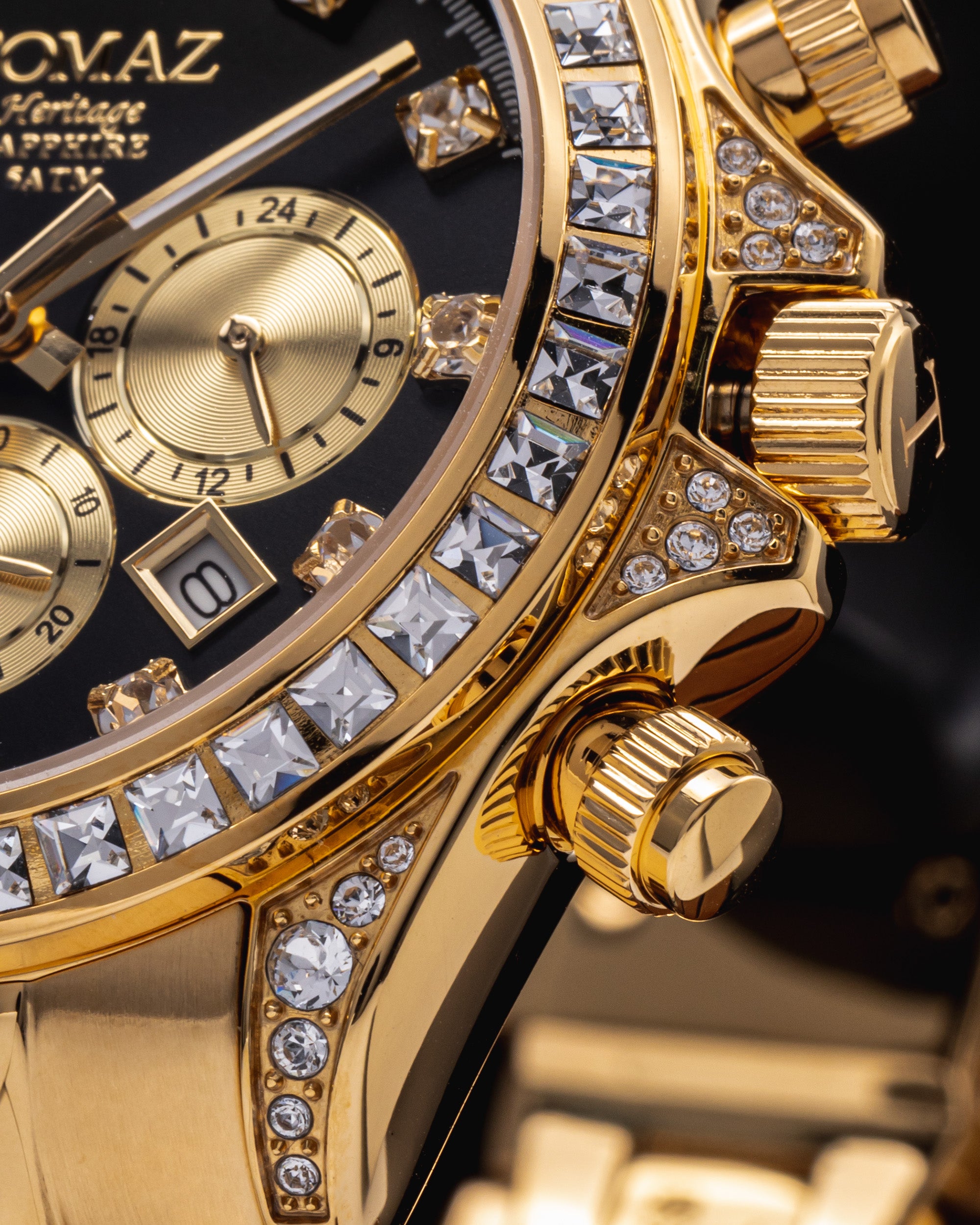 Jam Tangan Wanita Tomaz GR02L-D2 (Emas/Hitam) dengan Swarovski Putih (Keluli Tahan Karat Emas)
