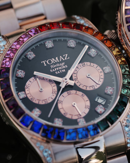 Tomaz Men's Watch GR02M-D1 (Rosegold/Black) with Rainbow Swarovski (Rosegold Stainless Steel)