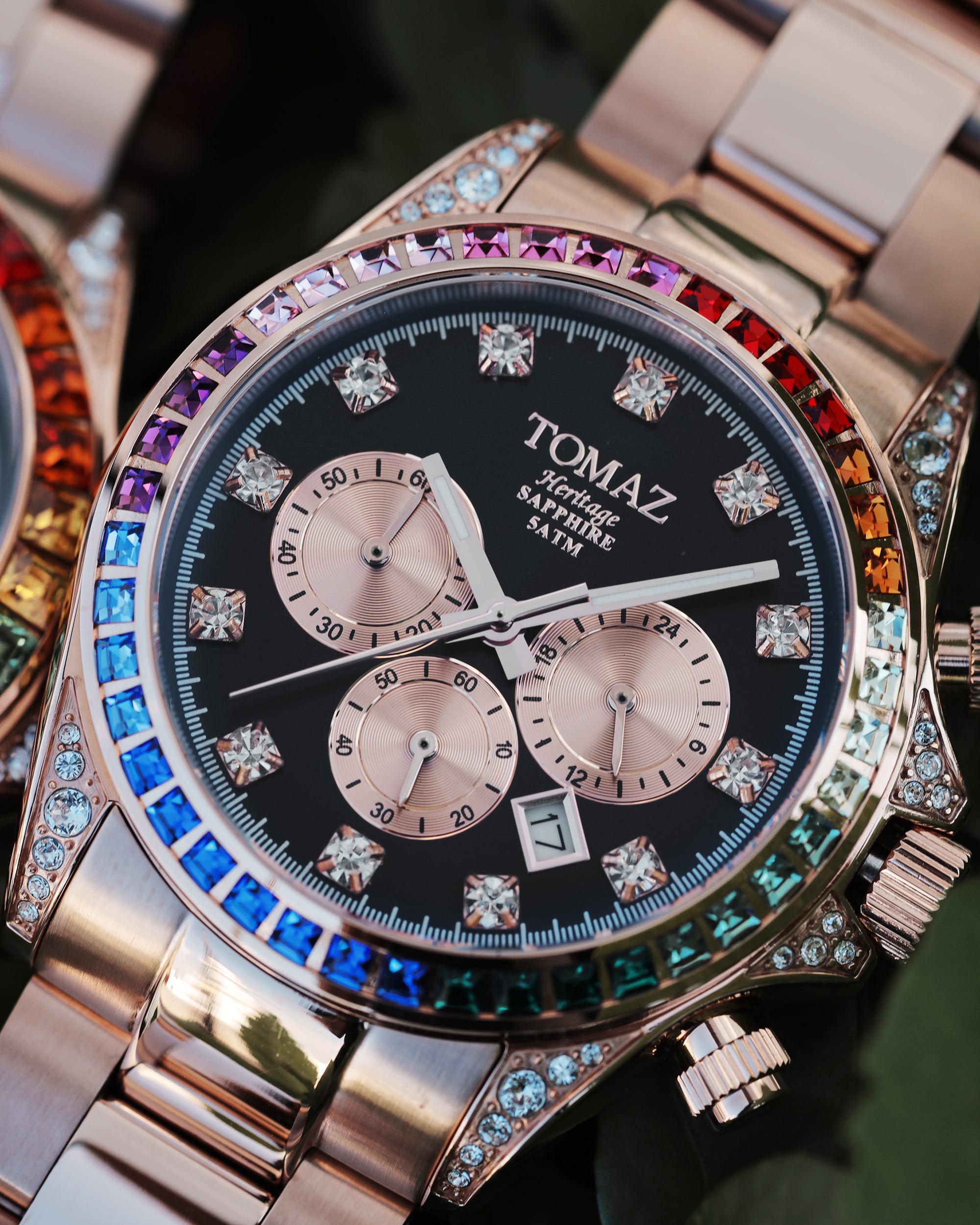 Tomaz Men's Watch GR02M-D1 (Rosegold/Black) with Rainbow Swarovski (Rosegold Stainless Steel)