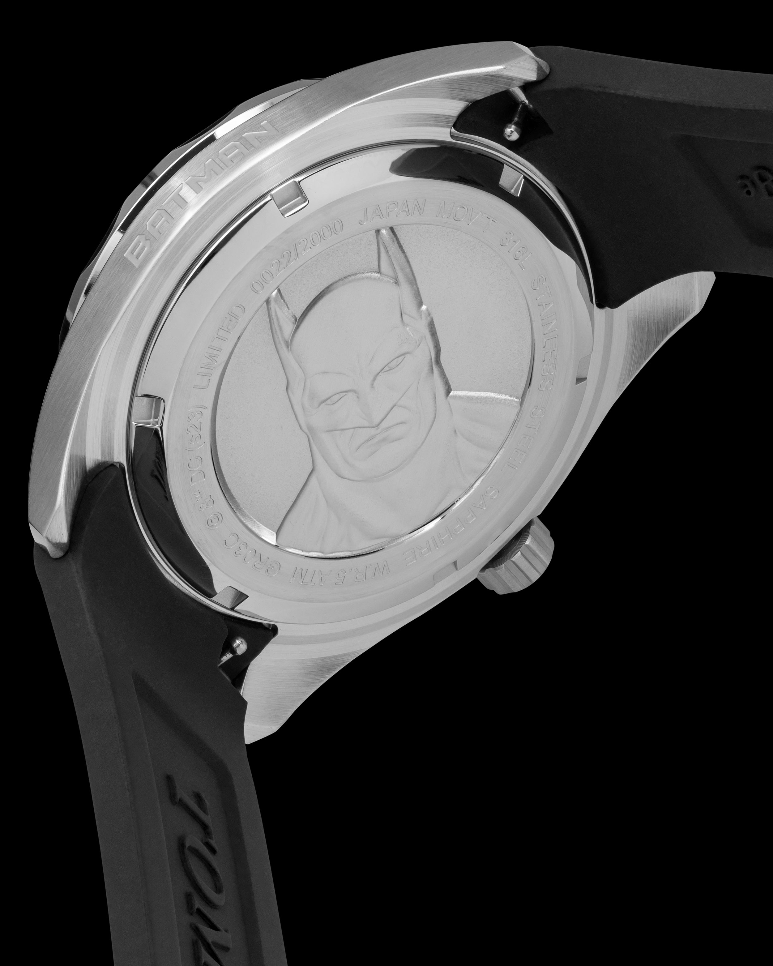 DC Batman GR03C-D1 (Silver/Black) Black Silicone Strap