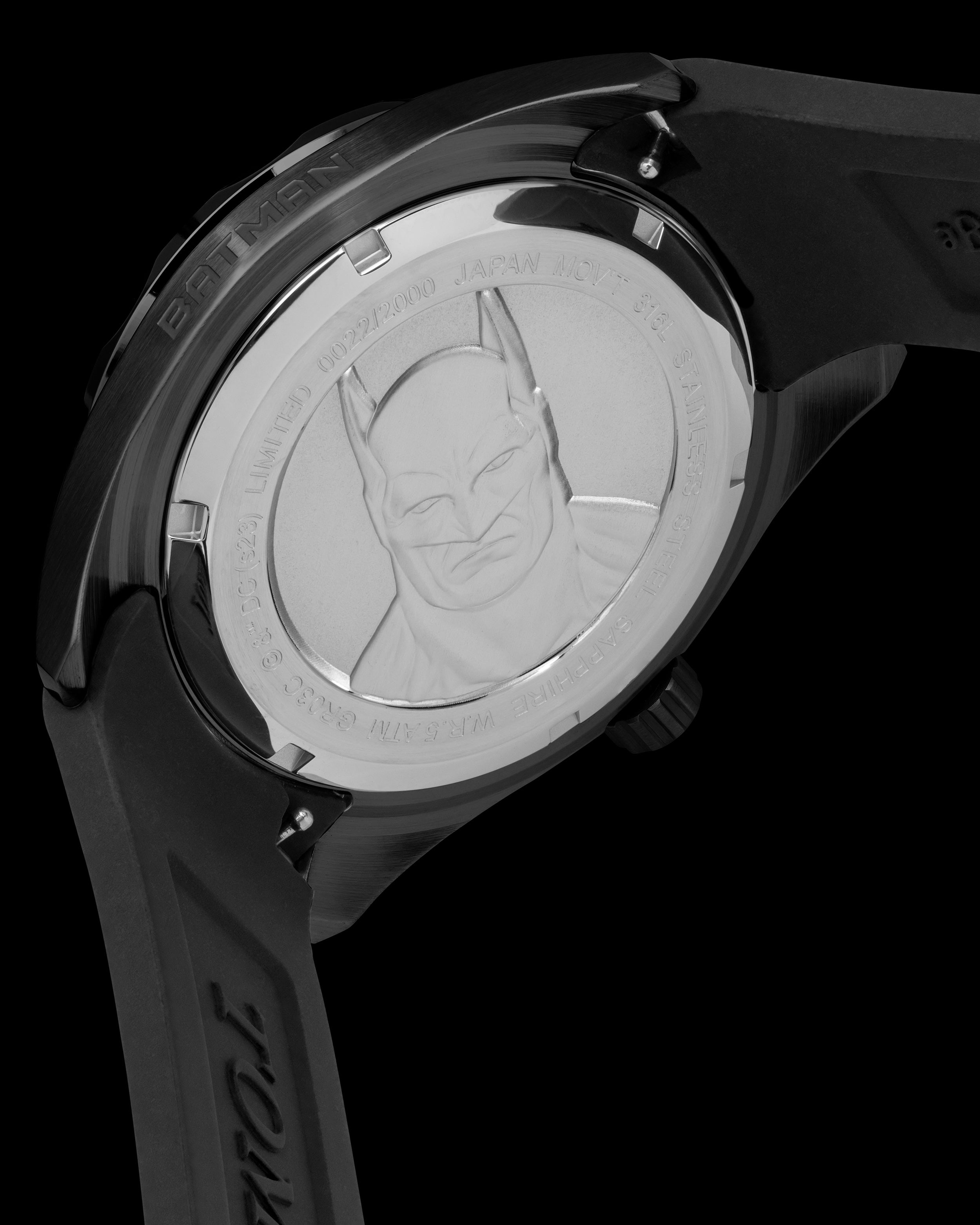 DC Batman GR03C-D2 (Black) Black Silicone Strap