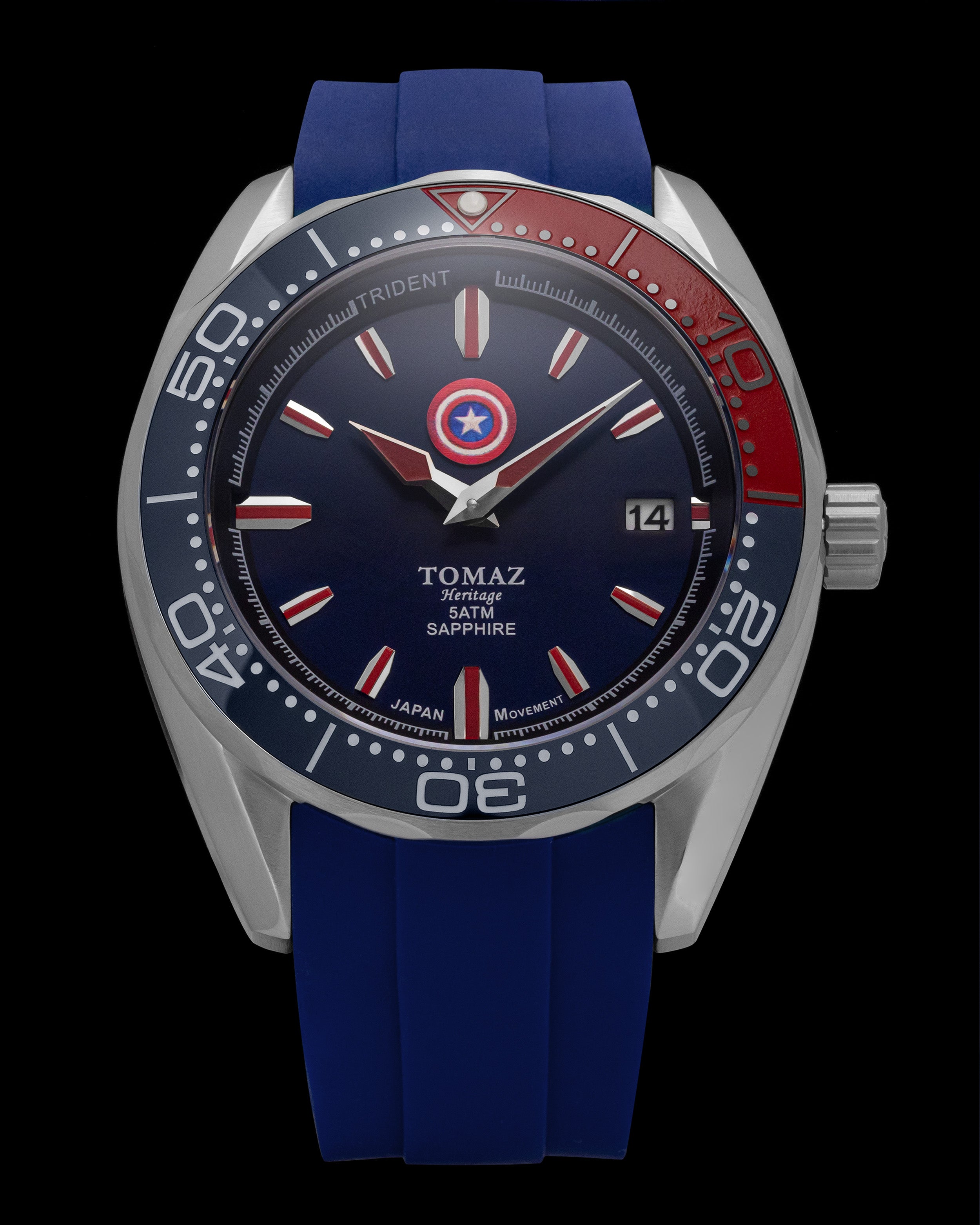 Marvel Captain America GR03L-D1 (Silver/Navy) With Navy Silicone Strap