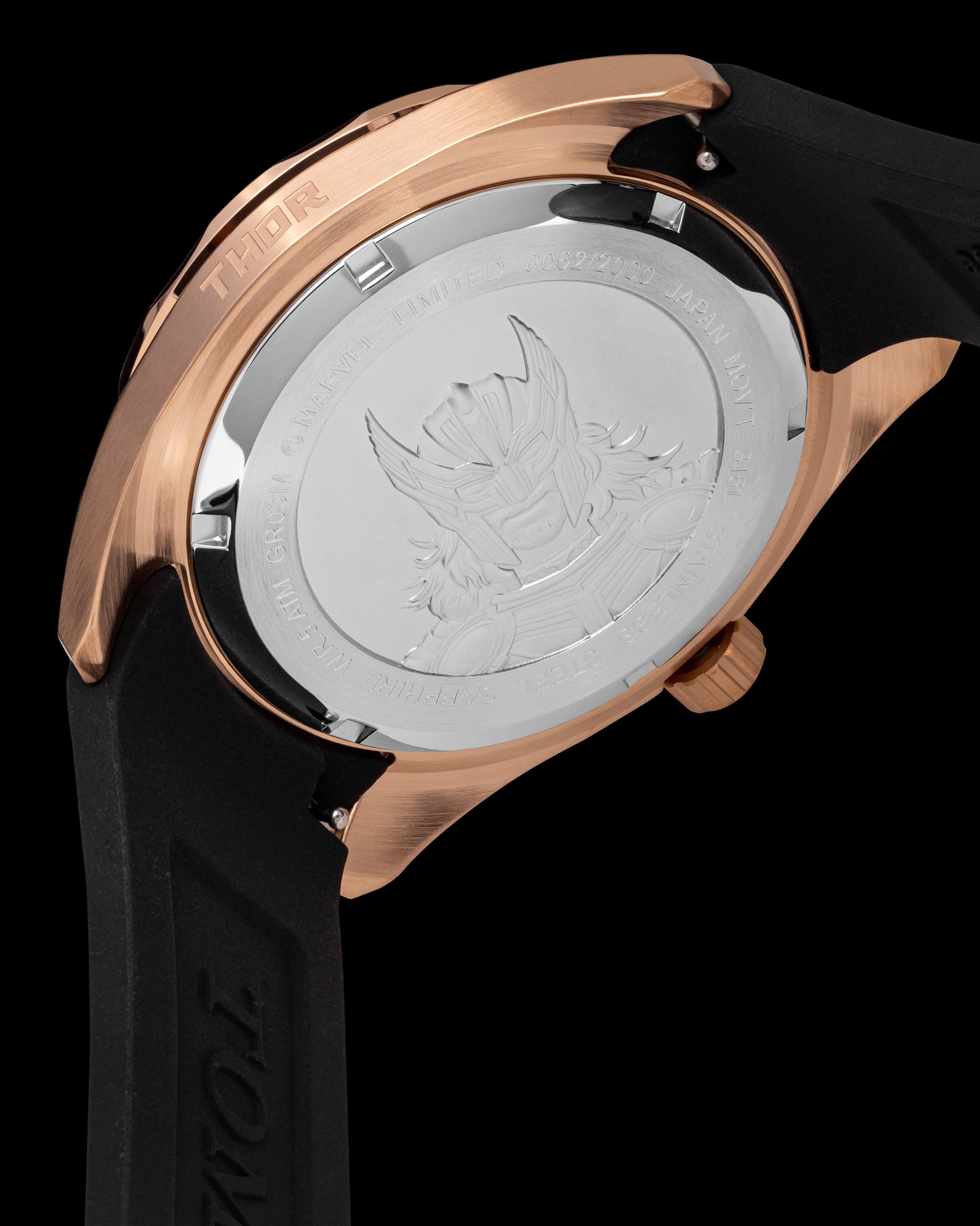 Marvel Thor GR03M-D1 (Rosegold/Black) With Black Silicone Strap