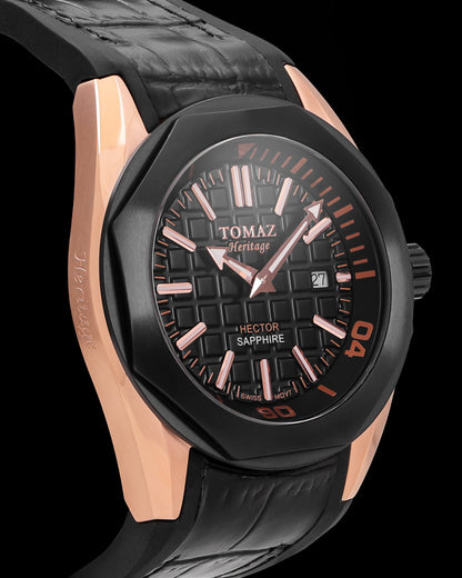 Hector GR04C-D1 (Rosegold/Black) Black Bamboo Silicone with Leather Strap