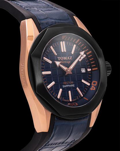 Hector GR04C-D3 (Rosegold/Blue) Blue Bamboo Silicone with Leather Strap