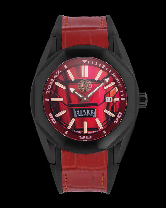 Marvel Iron Man GR04-DD1 (Black/Red) Red Leather and Black Silicone Strap