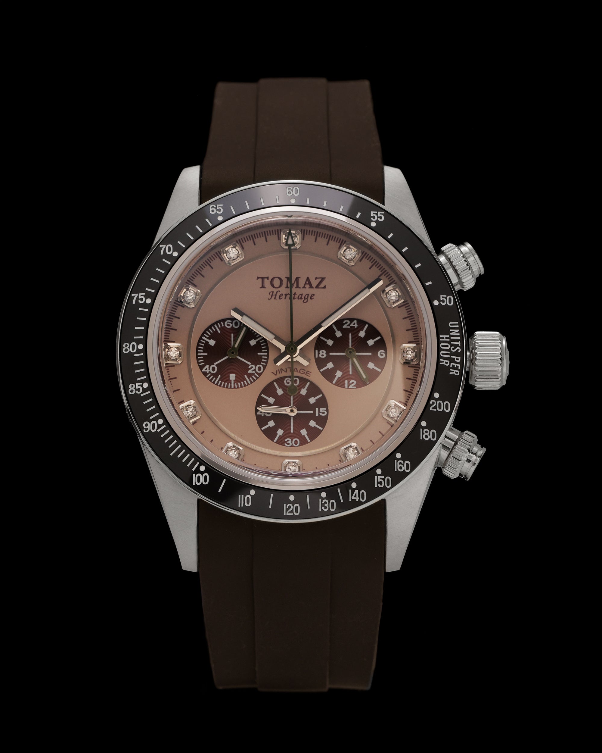 Vintage GR07-D11 (Silver/Brown) with Silver Crystal (Brown Silicone Strap)