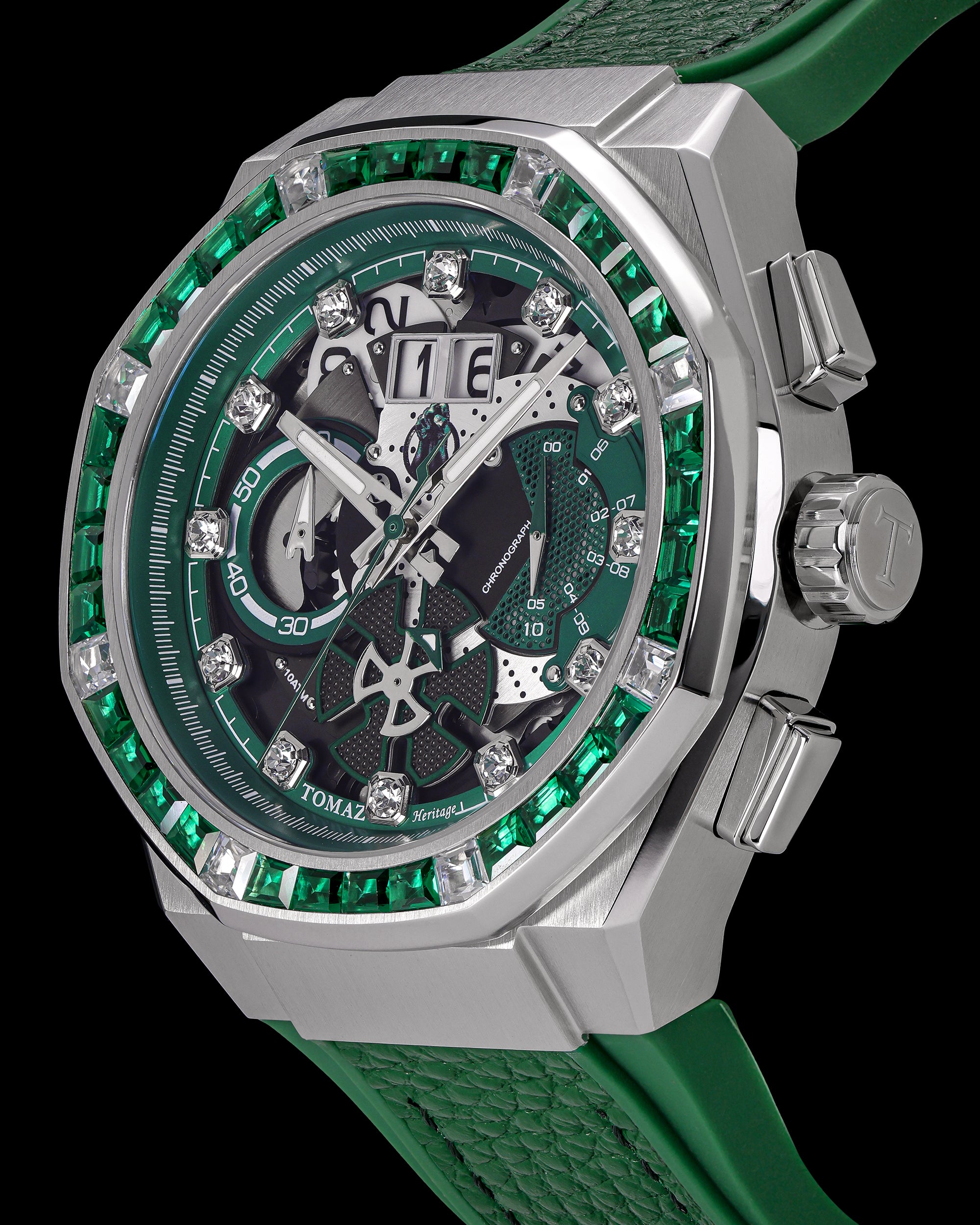 Marvel Hulk TQ023F-D3 (Silver/Green) with Green Crystal (Green Leather with Silicone Strap)