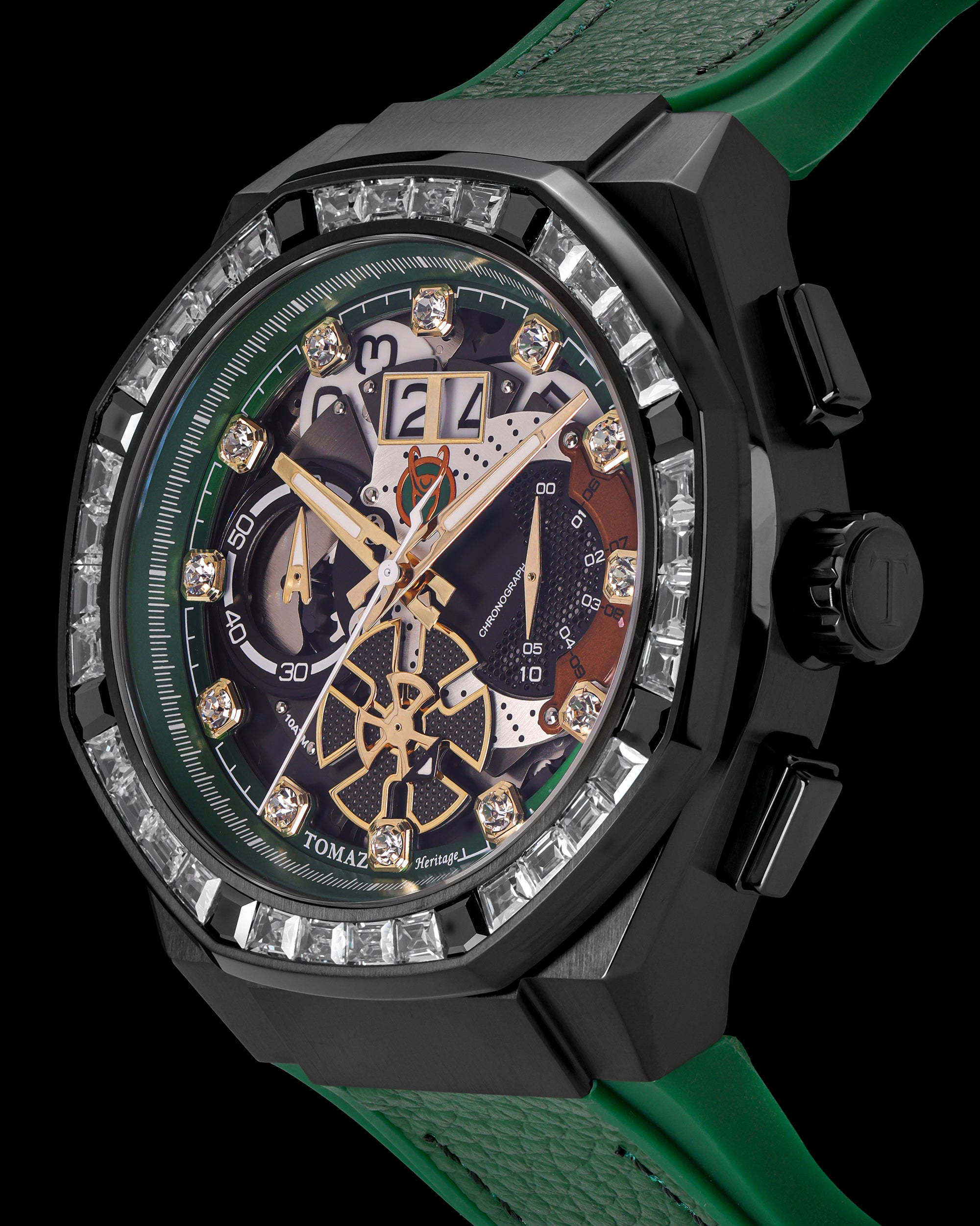 Marvel Loki TQ023E-D1 (Black/Green) with White Black Crystal (Green Leather with Silicone Strap)