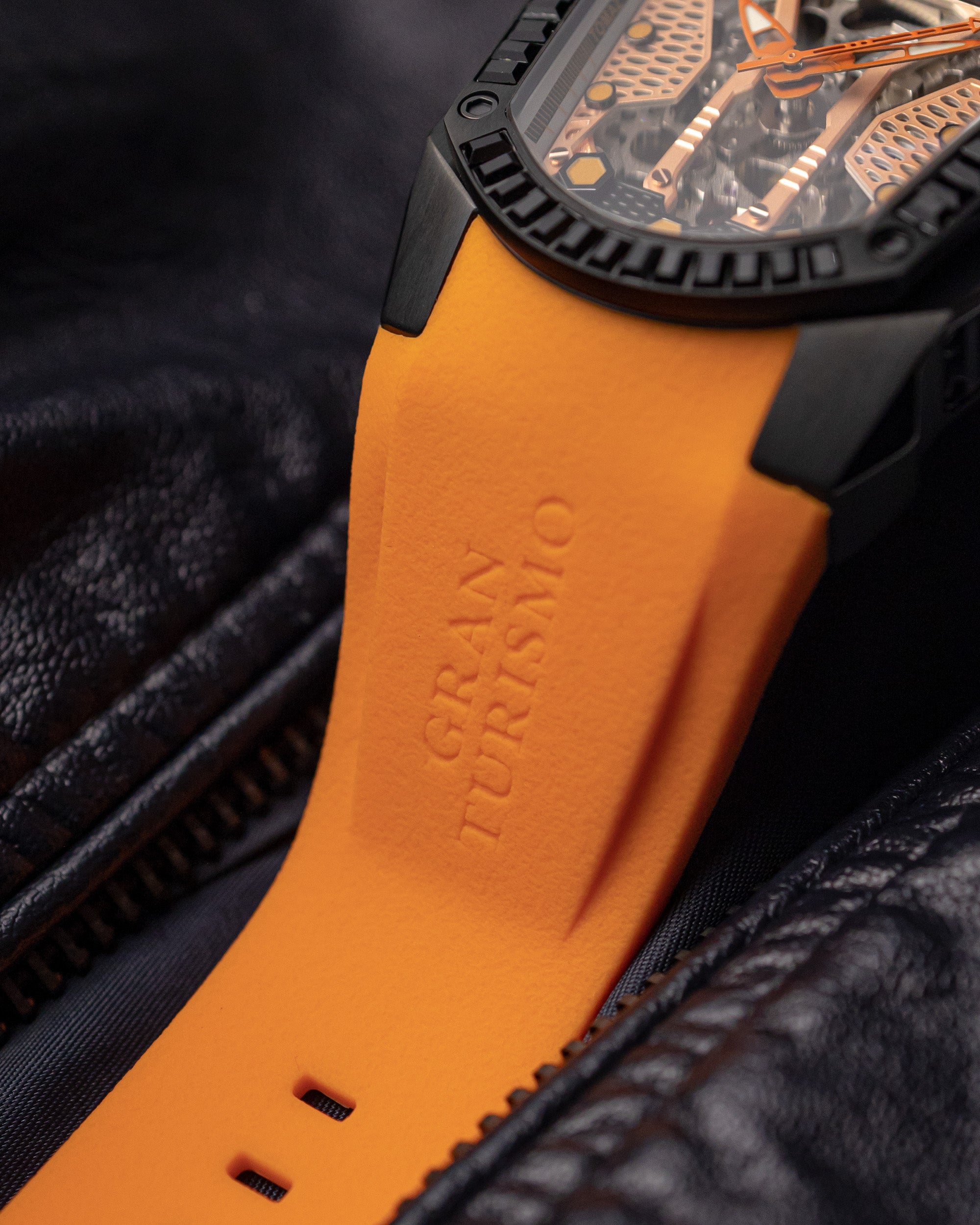 GT Skeleton TW028-D6 (Black/Orange) with Black Swarovski (Orange Rubber Strap)