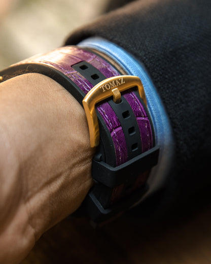 Xavier XL TW033-D6 (Gold/Purple) with Purple Swarovski (Purple Bamboo Leather  Strap)