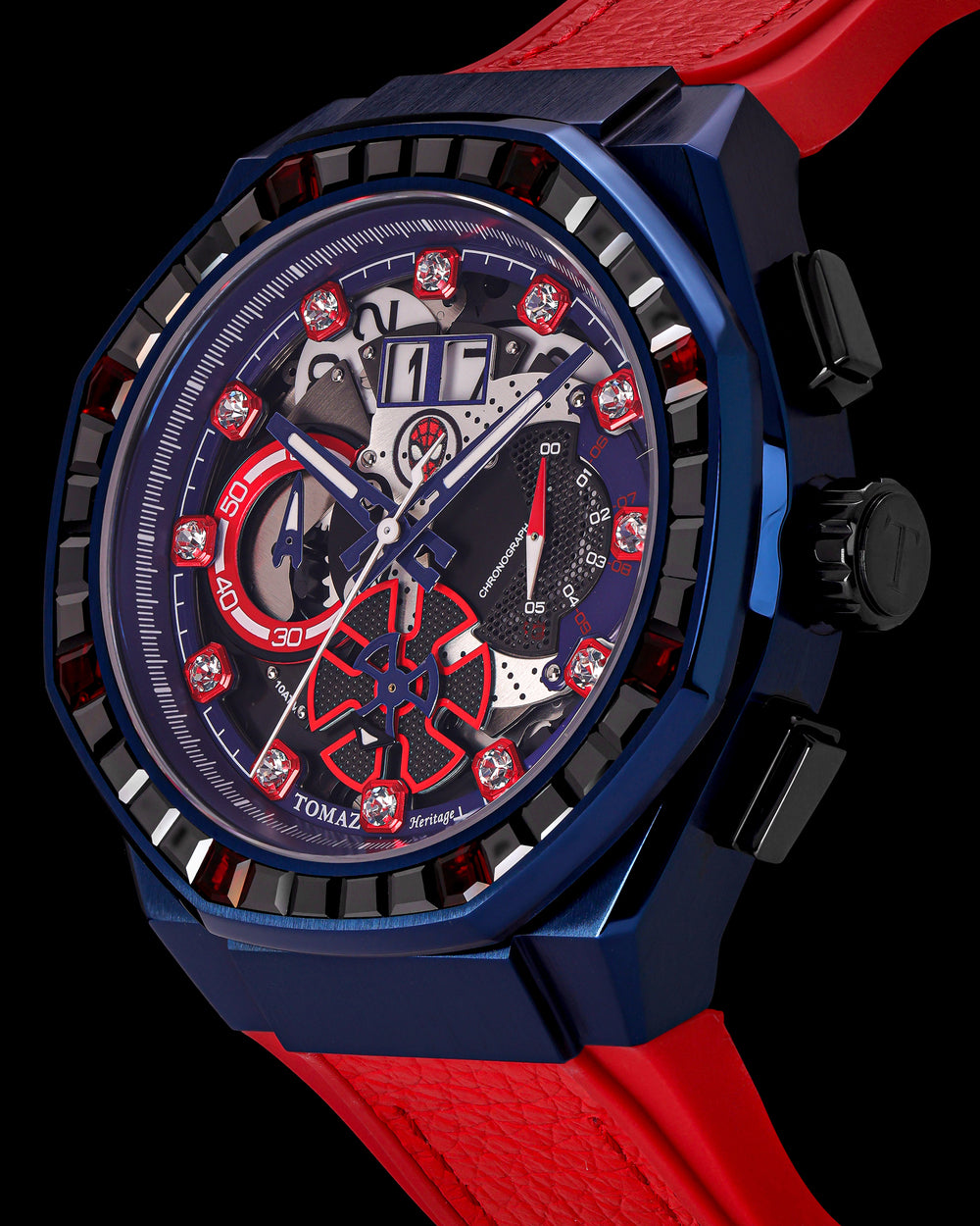 Marvel Spider-Man TQ023L-D1 (Blue) with Black Crystal (Red Leather with Silicone Strap)