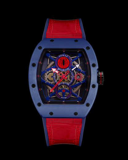 Marvel Spiderman TQ039-ID1 (Navy/Black) with Red Bamboo Silicone and Leather Strap