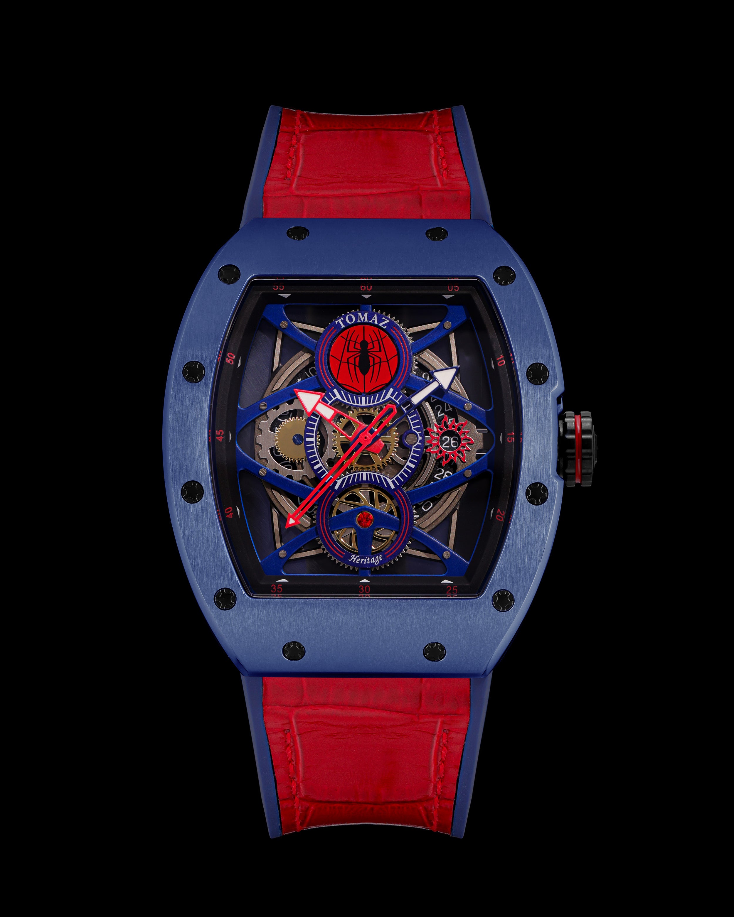 Marvel Spiderman TQ039-ID1 (Navy/Black) with Red Bamboo Silicone and Leather Strap