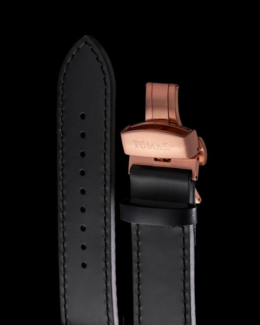 Tomaz STW014A Leather Plain 24mm (TQ008/TW014) Watch Strap with Butterfly Clip (Black)