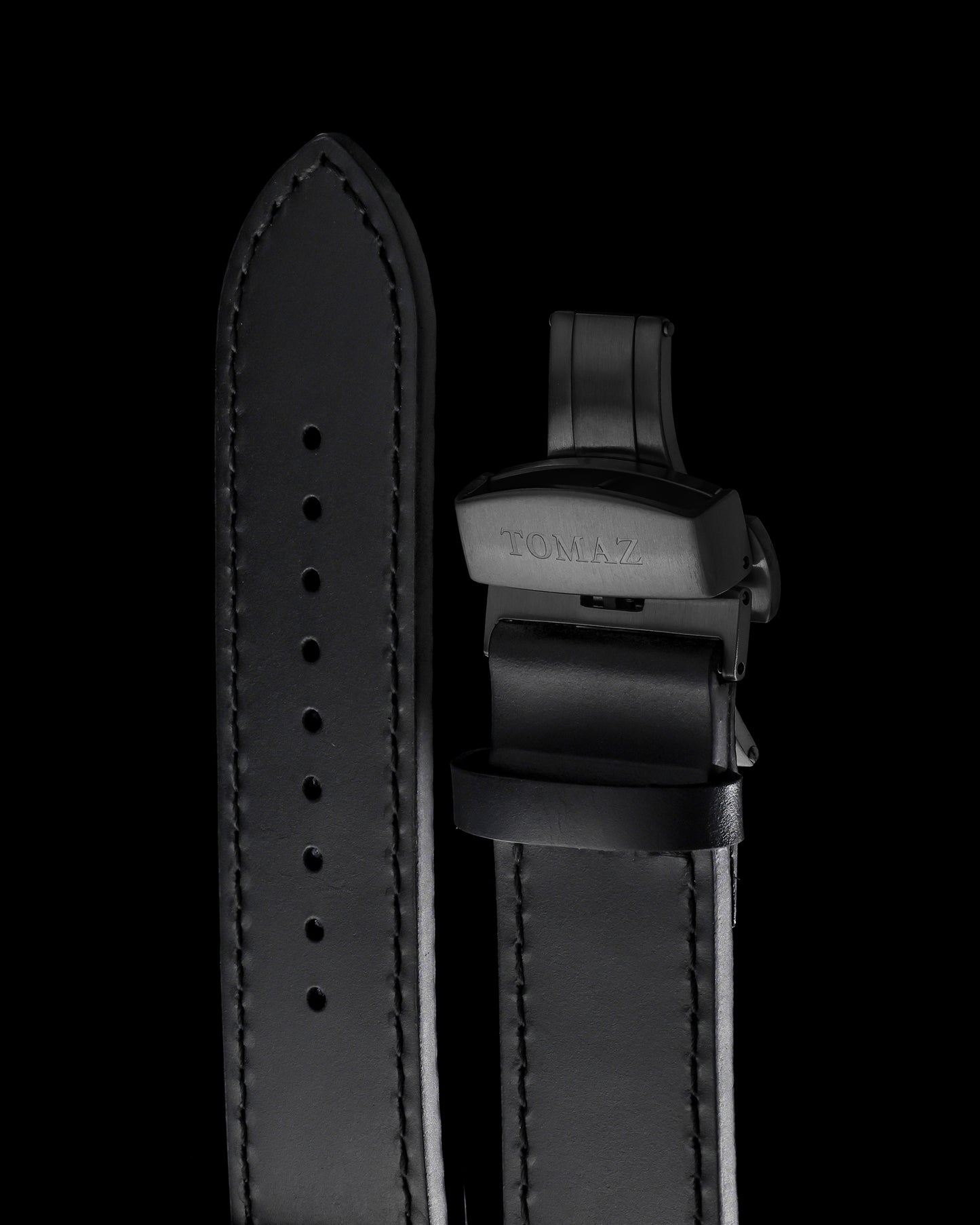 Tomaz STW014 Leather Plain 24mm (TQ008/TW014) Watch Strap with Butterfly Clip (Black)