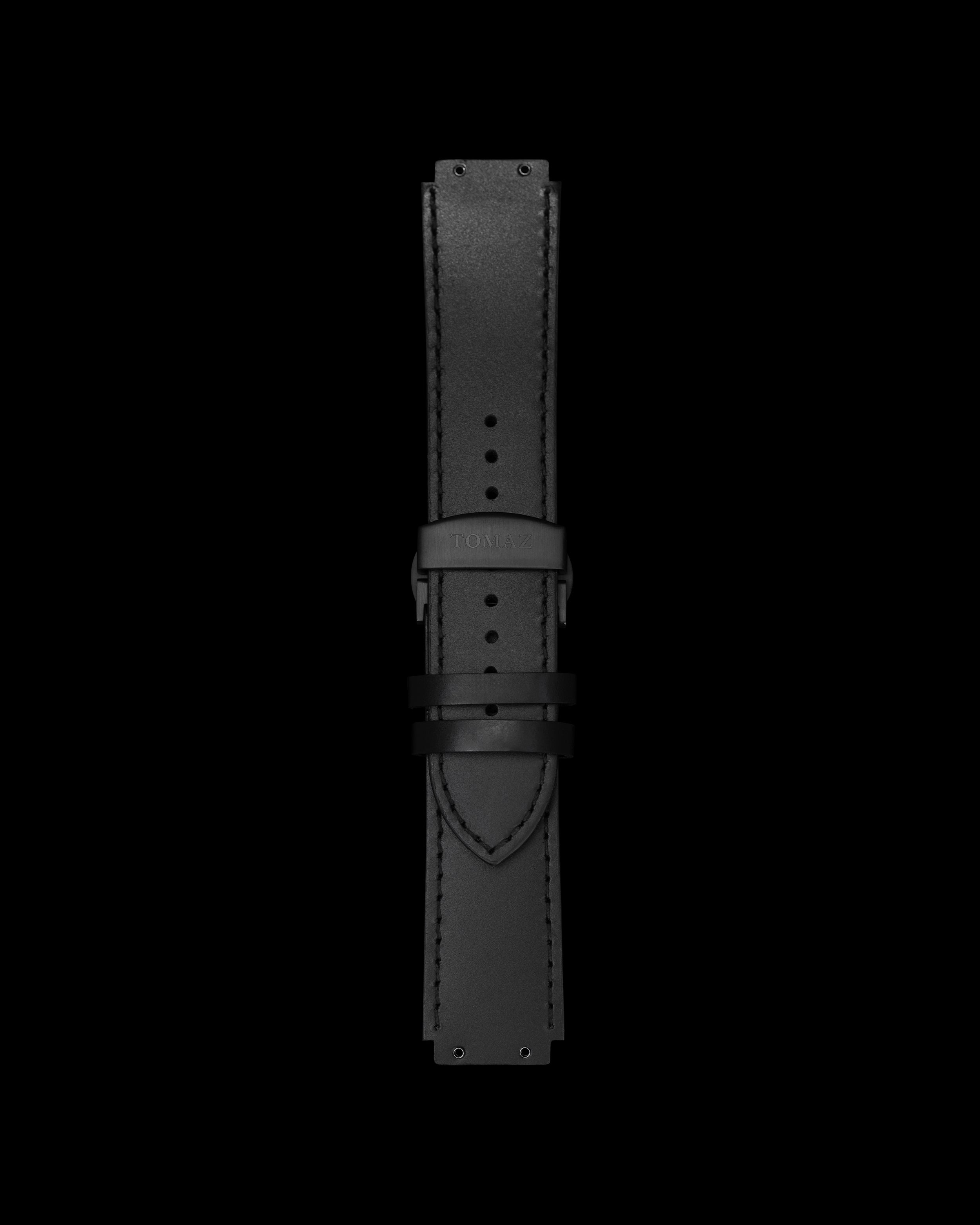 Tomaz STW014 Leather Plain 24mm (TQ008/TW014) Watch Strap with Butterfly Clip (Black)