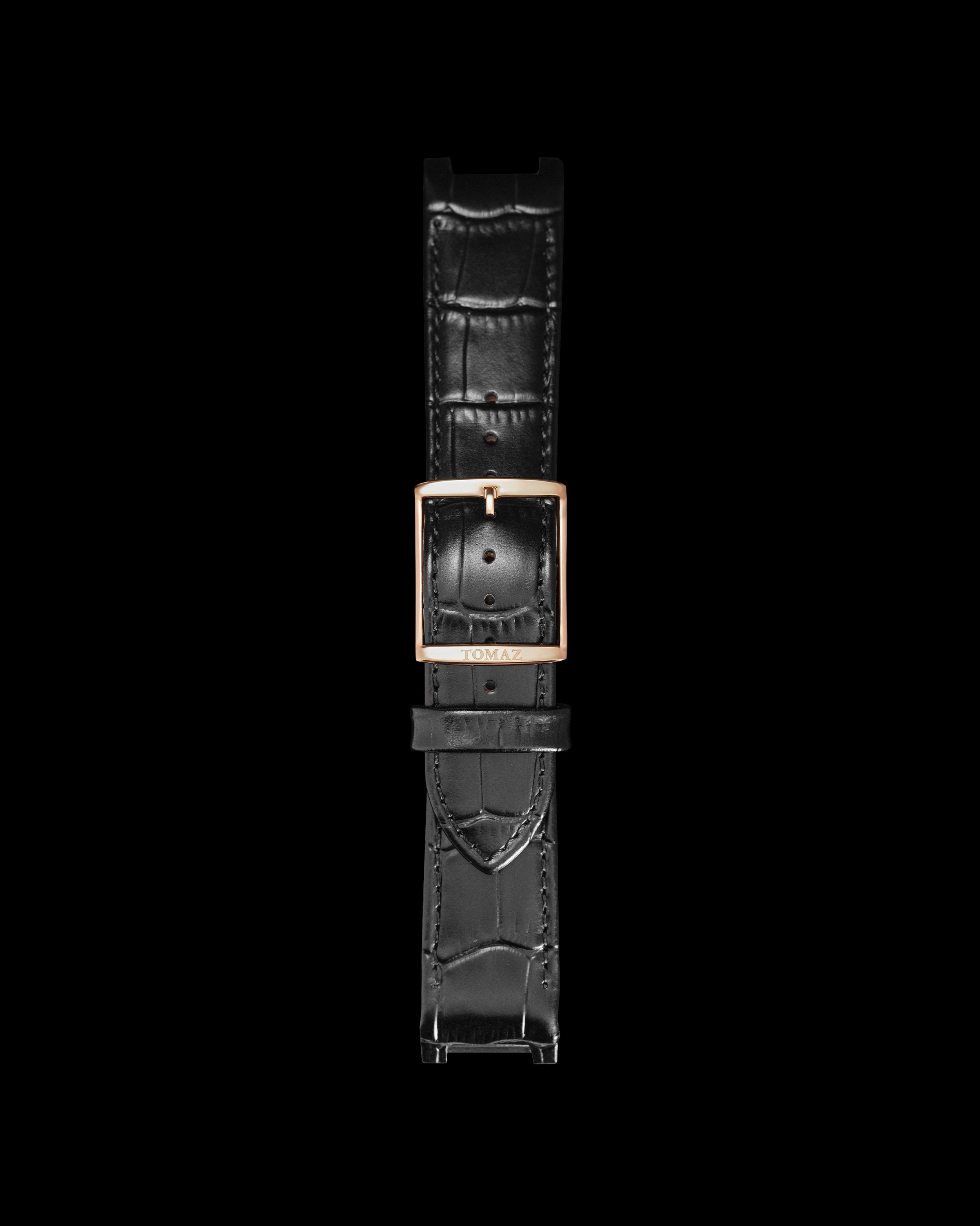 Tomaz STW03A Leather Bamboo 24mm Watch Strap (TW003) (Black)