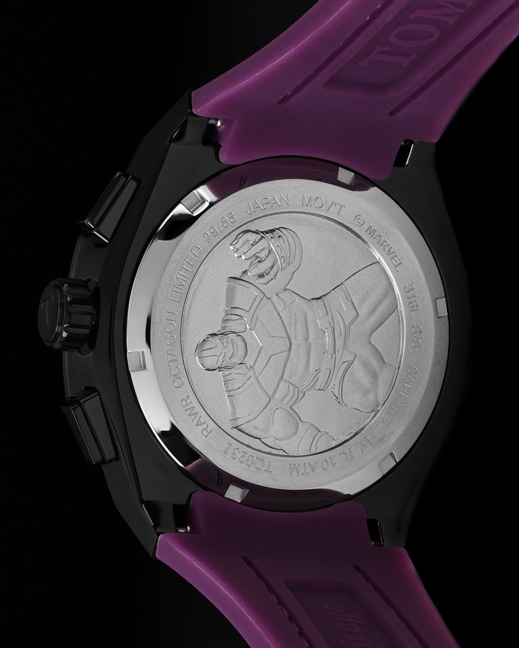 Marvel Thanos TQ023I-D2 (Black) with Rainbow Crystal (Purple Leather with Silicone Strap)