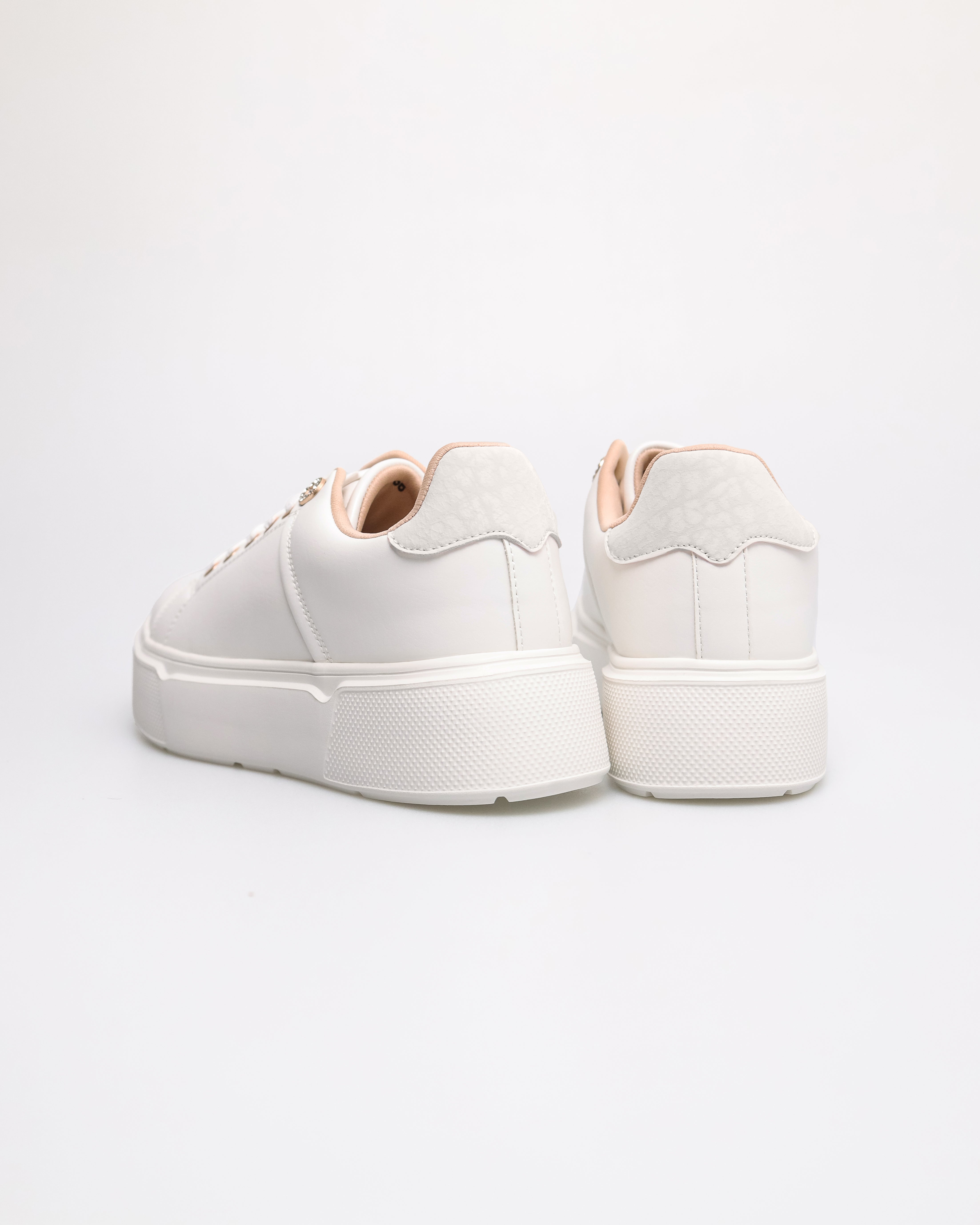 Tomaz YX207 Ladies Blush Accent Platform Sneakers (White)