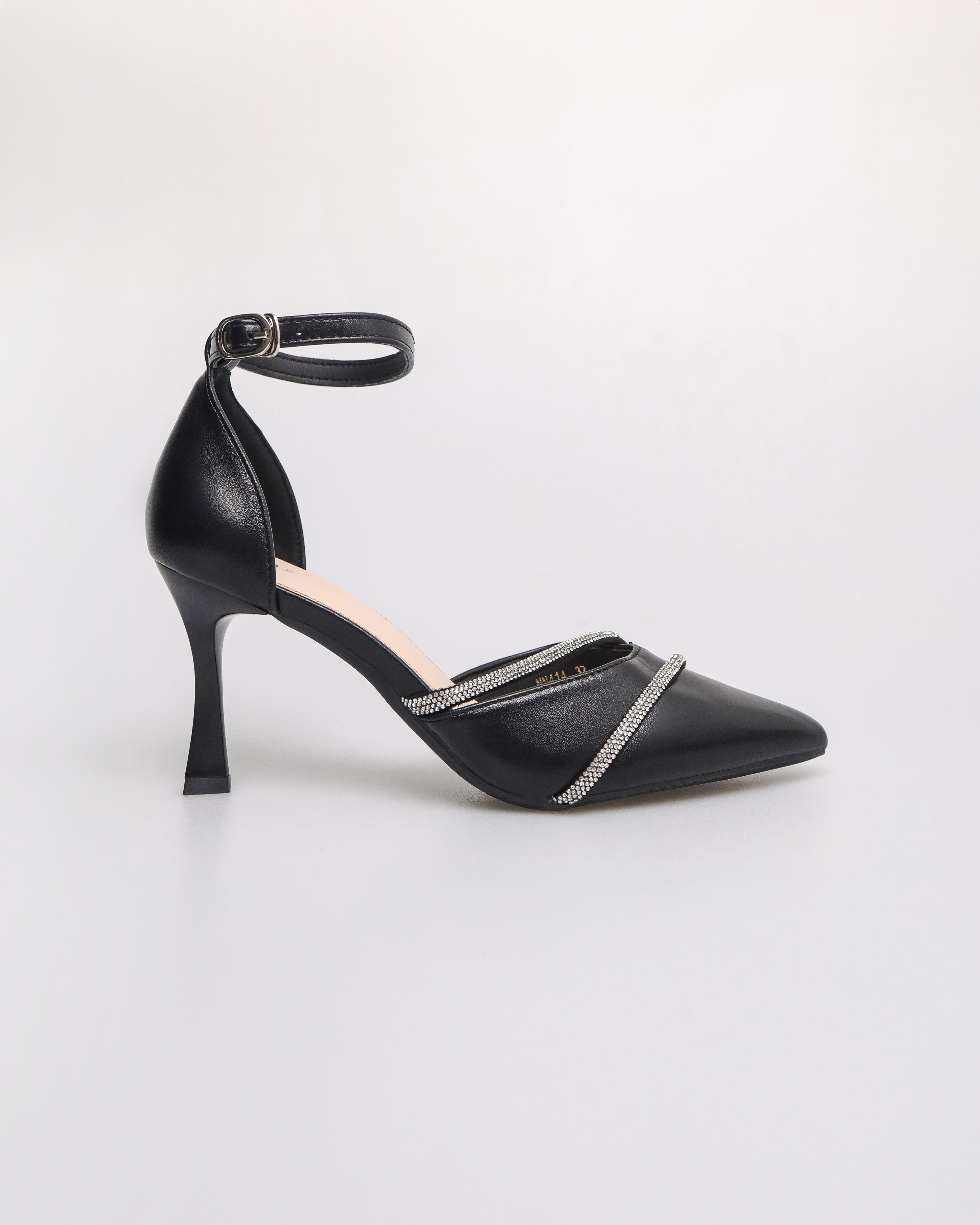 Tomaz NN414 Ladies Pointy Ankle Strap Heels (Black)