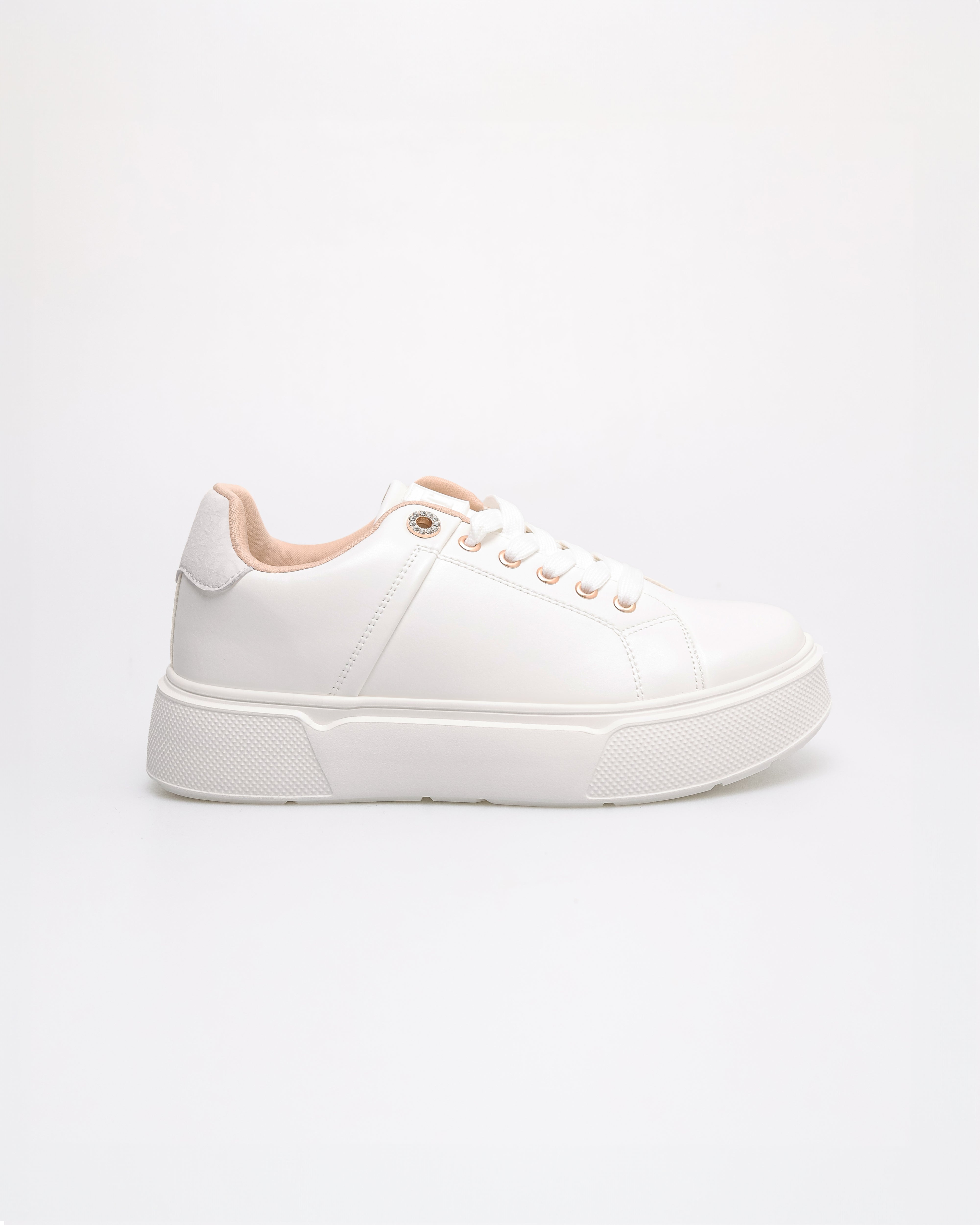 Tomaz YX207 Ladies Blush Accent Platform Sneakers (White)