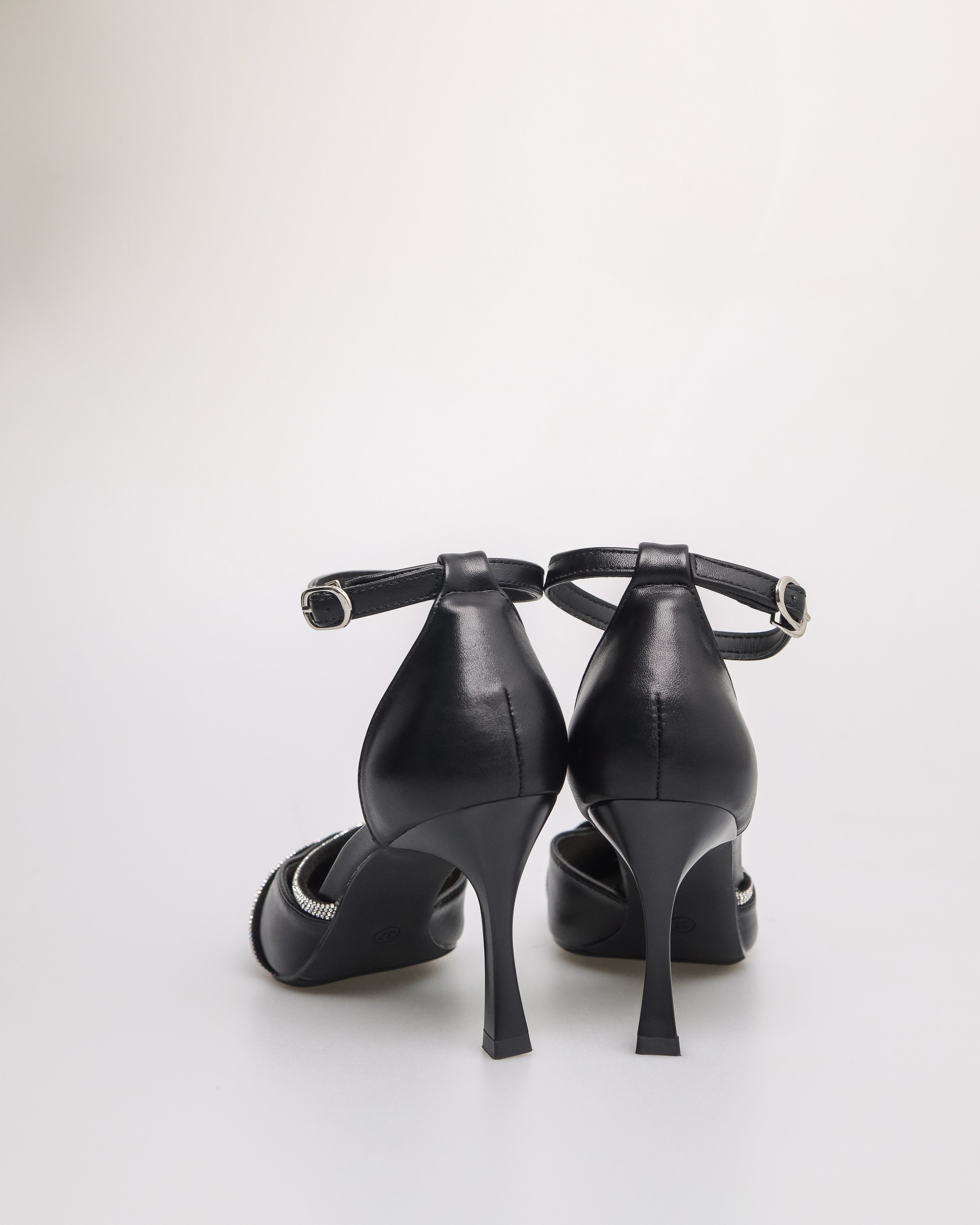 Tomaz NN414 Ladies Pointy Ankle Strap Heels (Black)