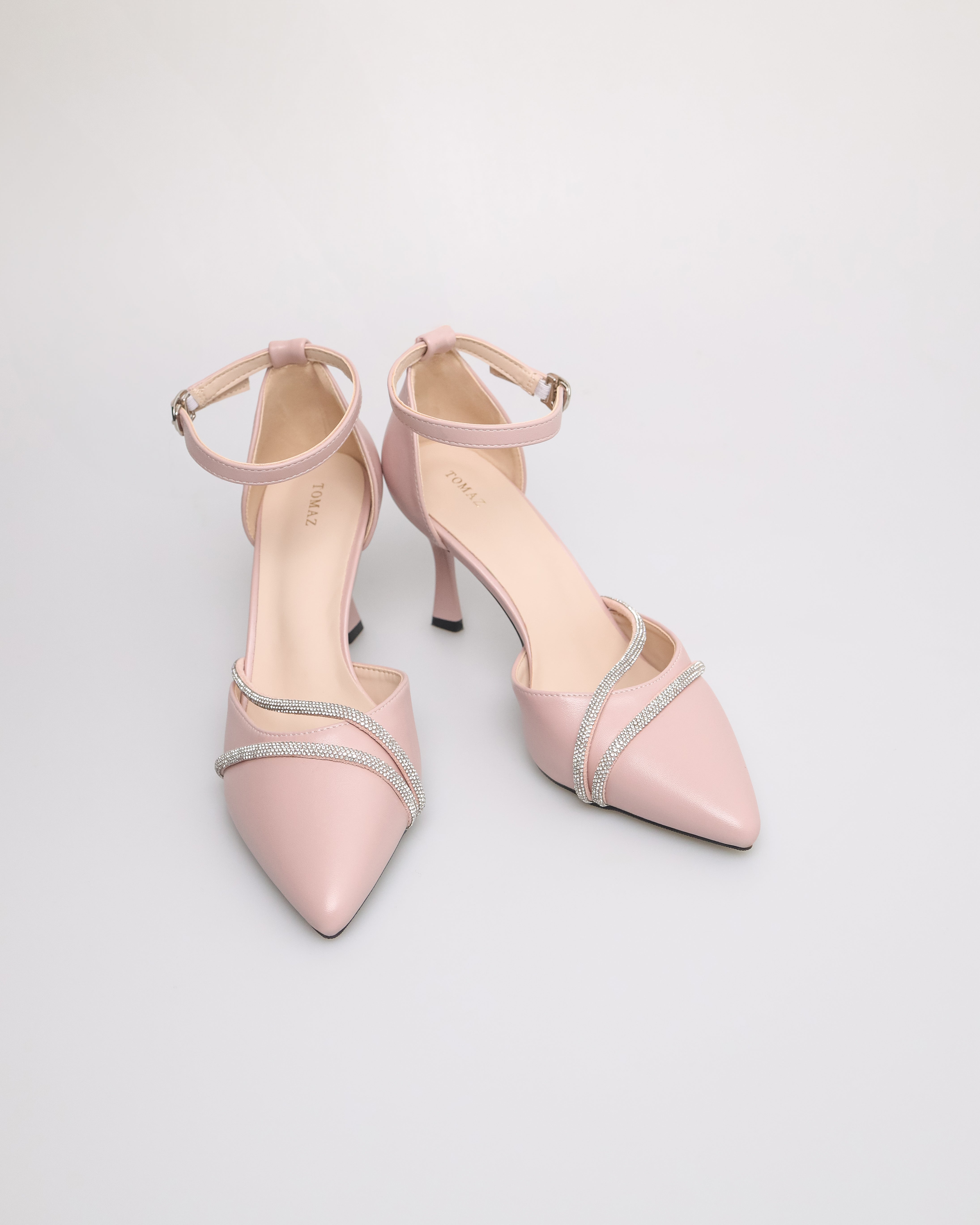 Tomaz NN414 Ladies Pointy Ankle Strap Heels (Pink)