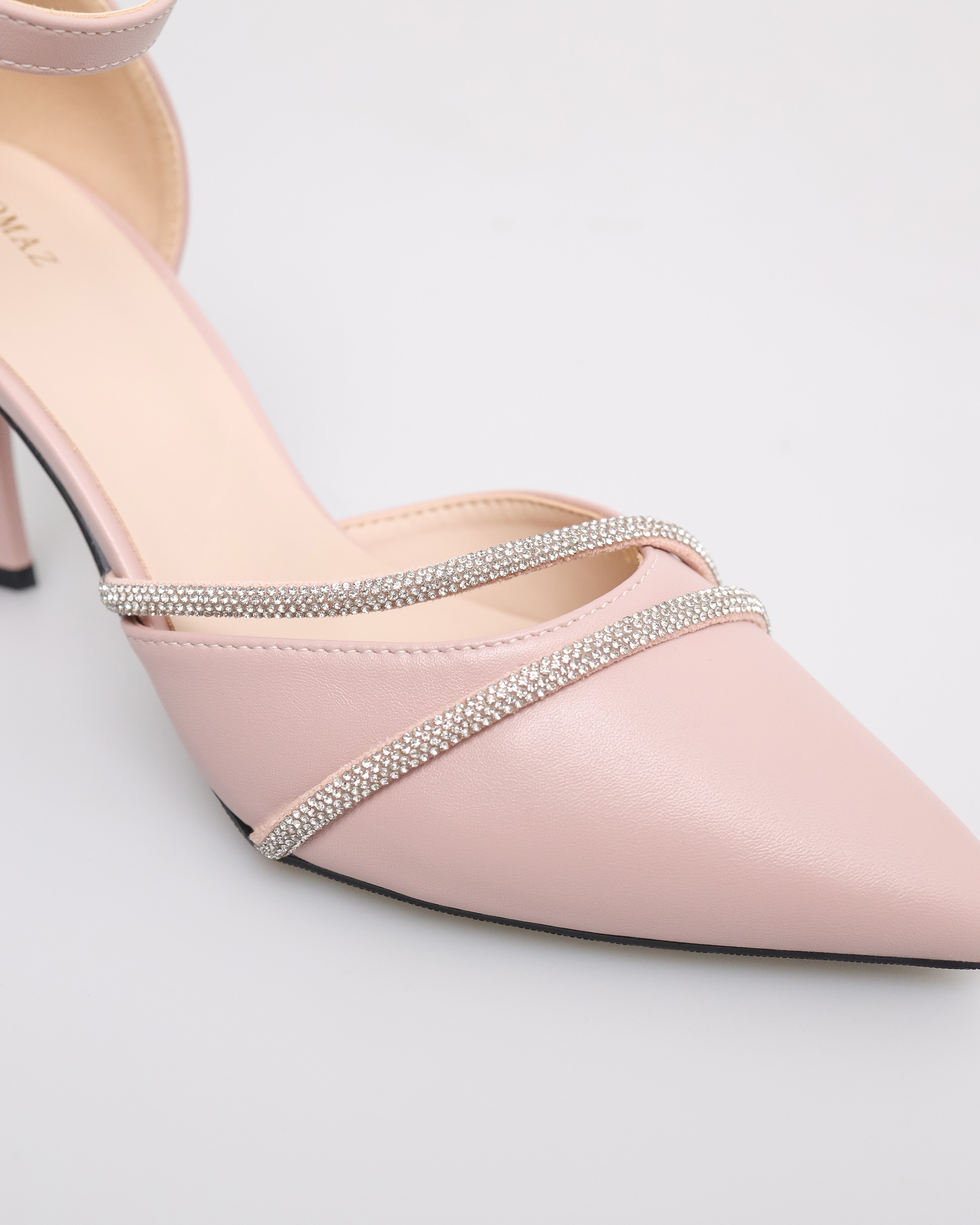 Tomaz NN414 Ladies Pointy Ankle Strap Heels (Pink)