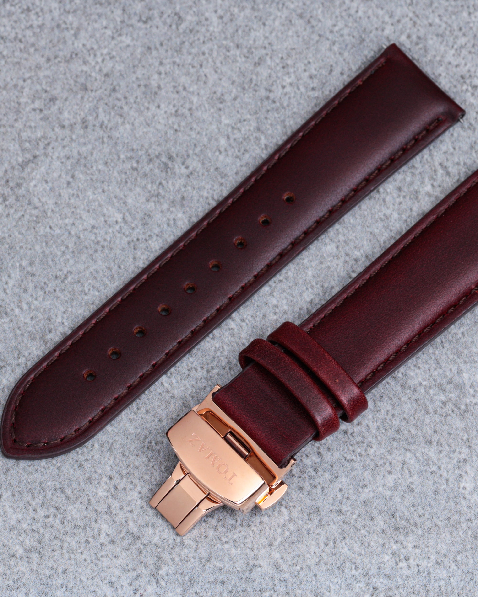 Tomaz TS2B Leather Plain 20mm Watch Strap with Butterfly Clip (Wine)