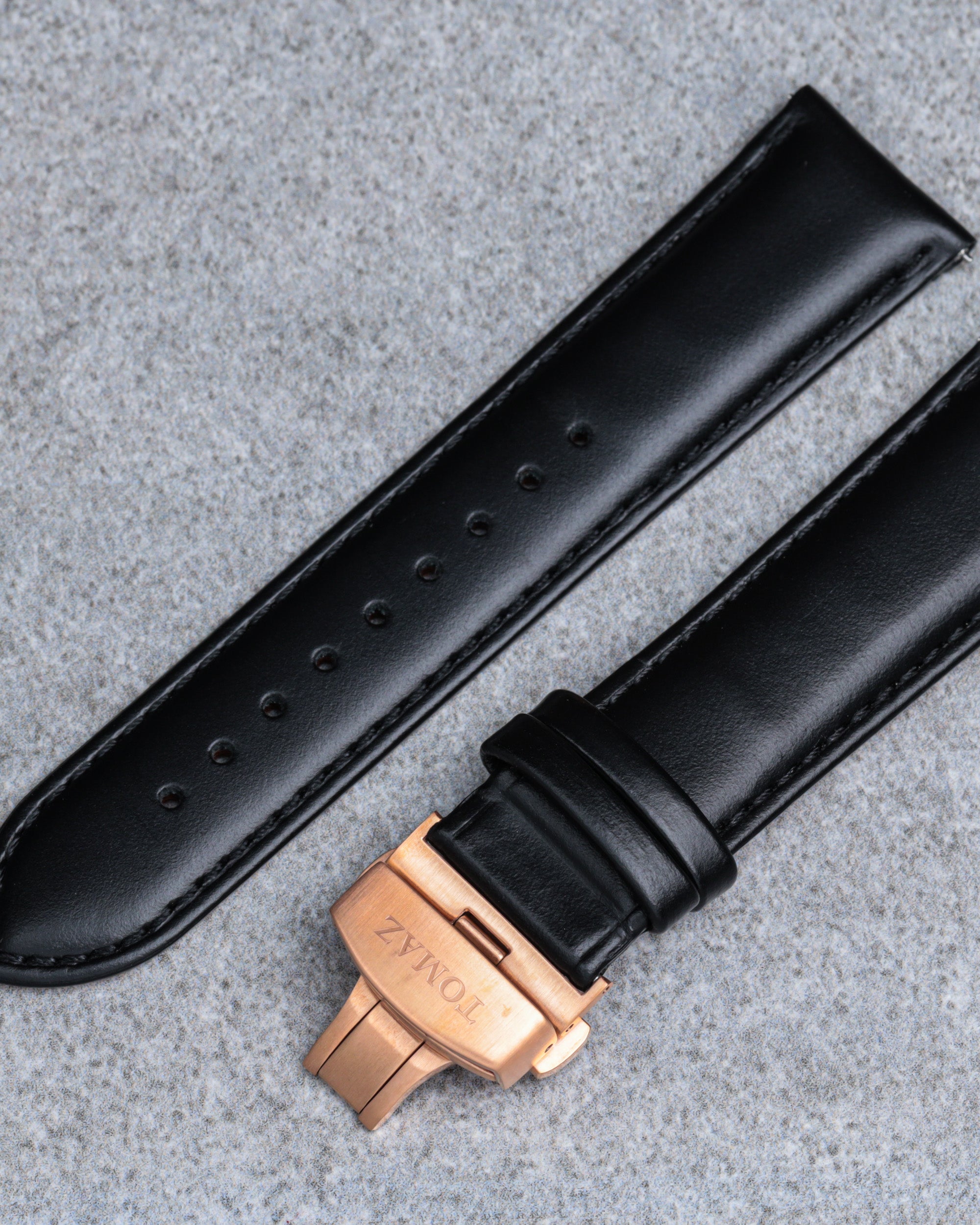 Tomaz TS2B Leather Plain 20mm Watch Strap with Butterfly Clip (Black)