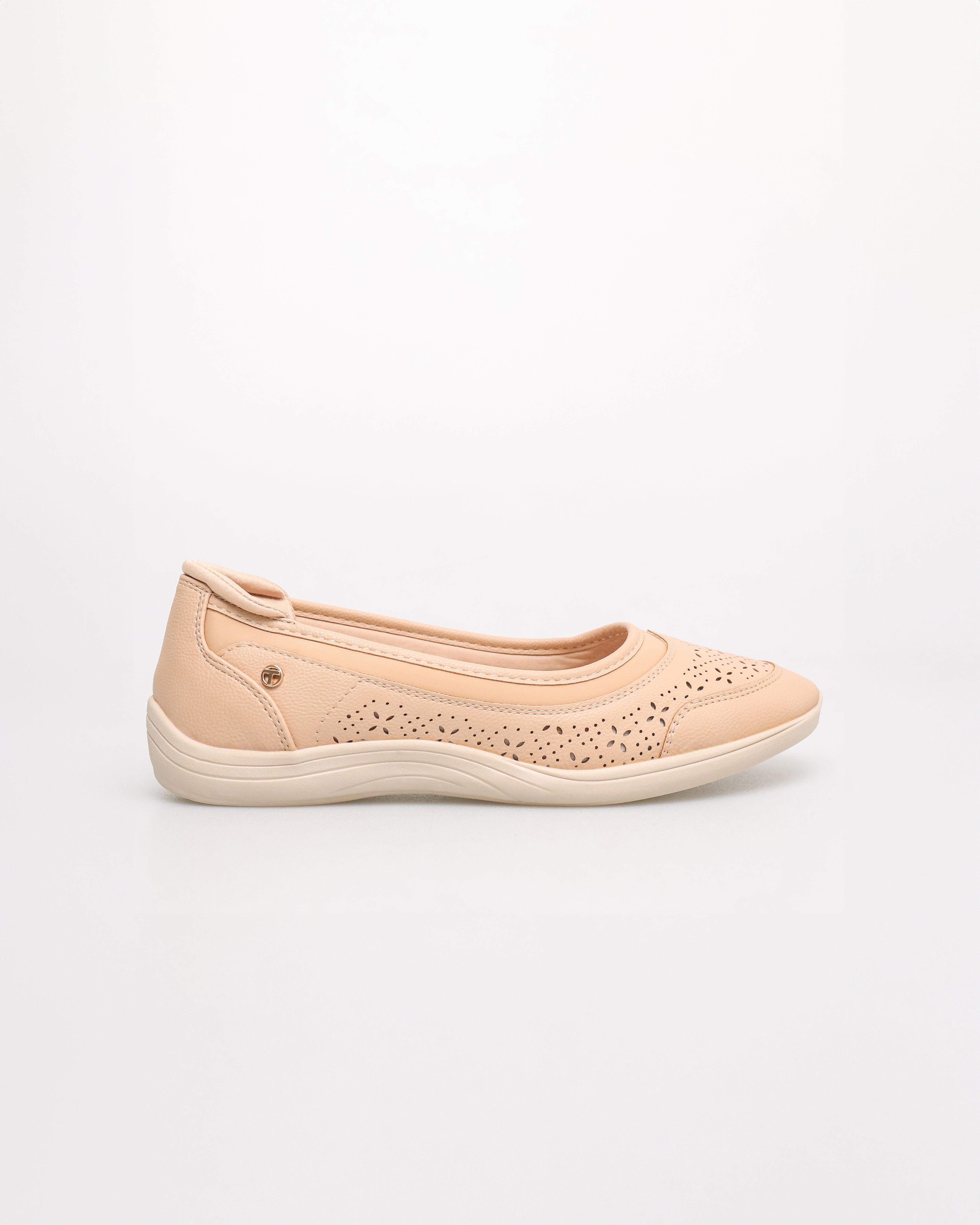 Tomaz NN429 Ladies Floral Perforated Flats (Beige)