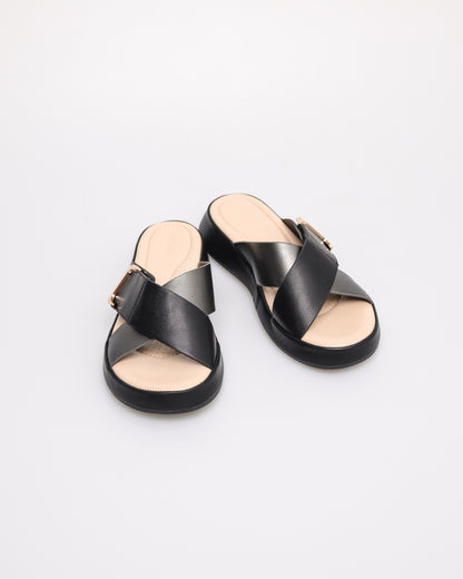 Tomaz YX205 Ladies Folded Sandals (Black)