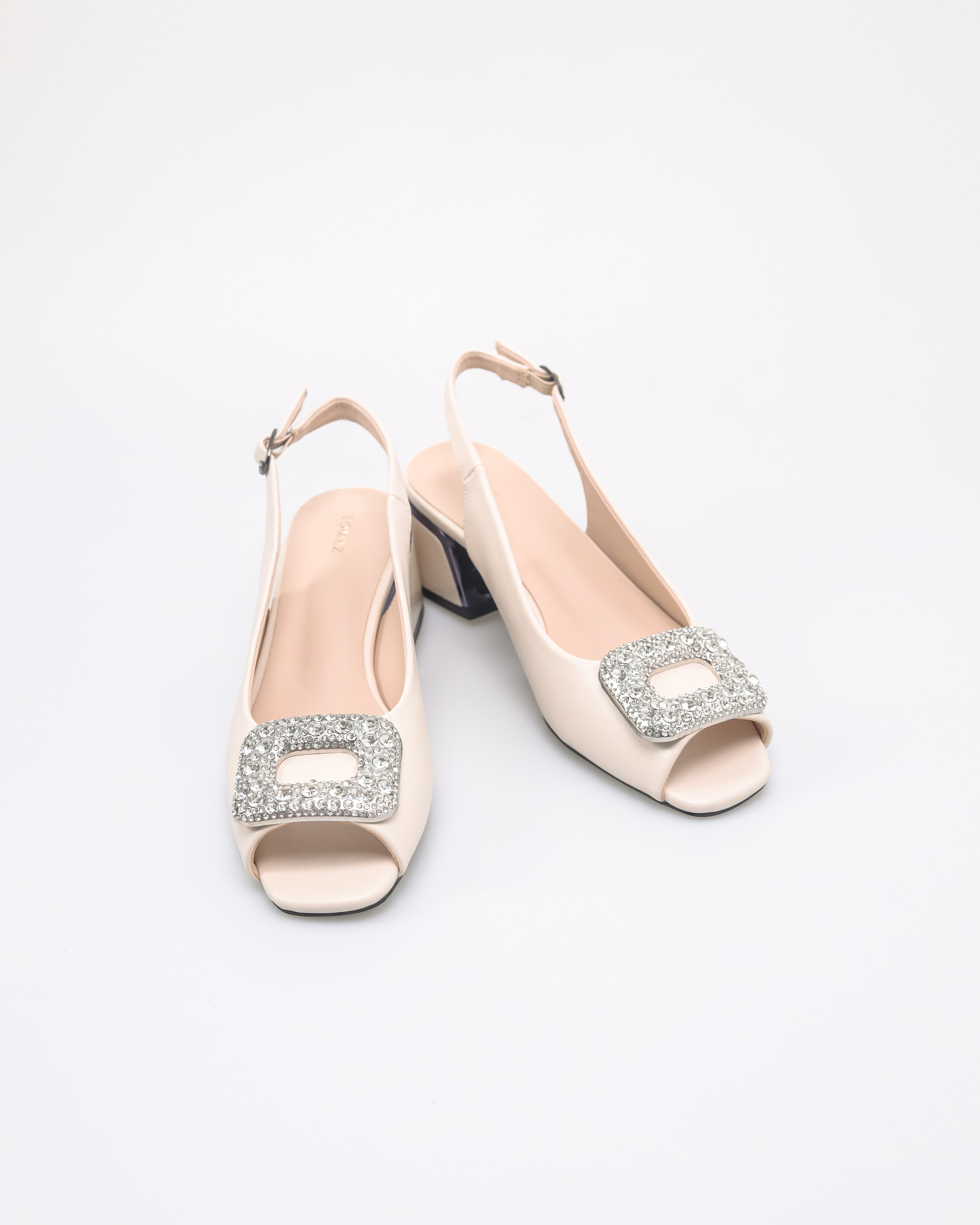 Tomaz NN407 Ladies Squared Gemstone Heels (Cream)