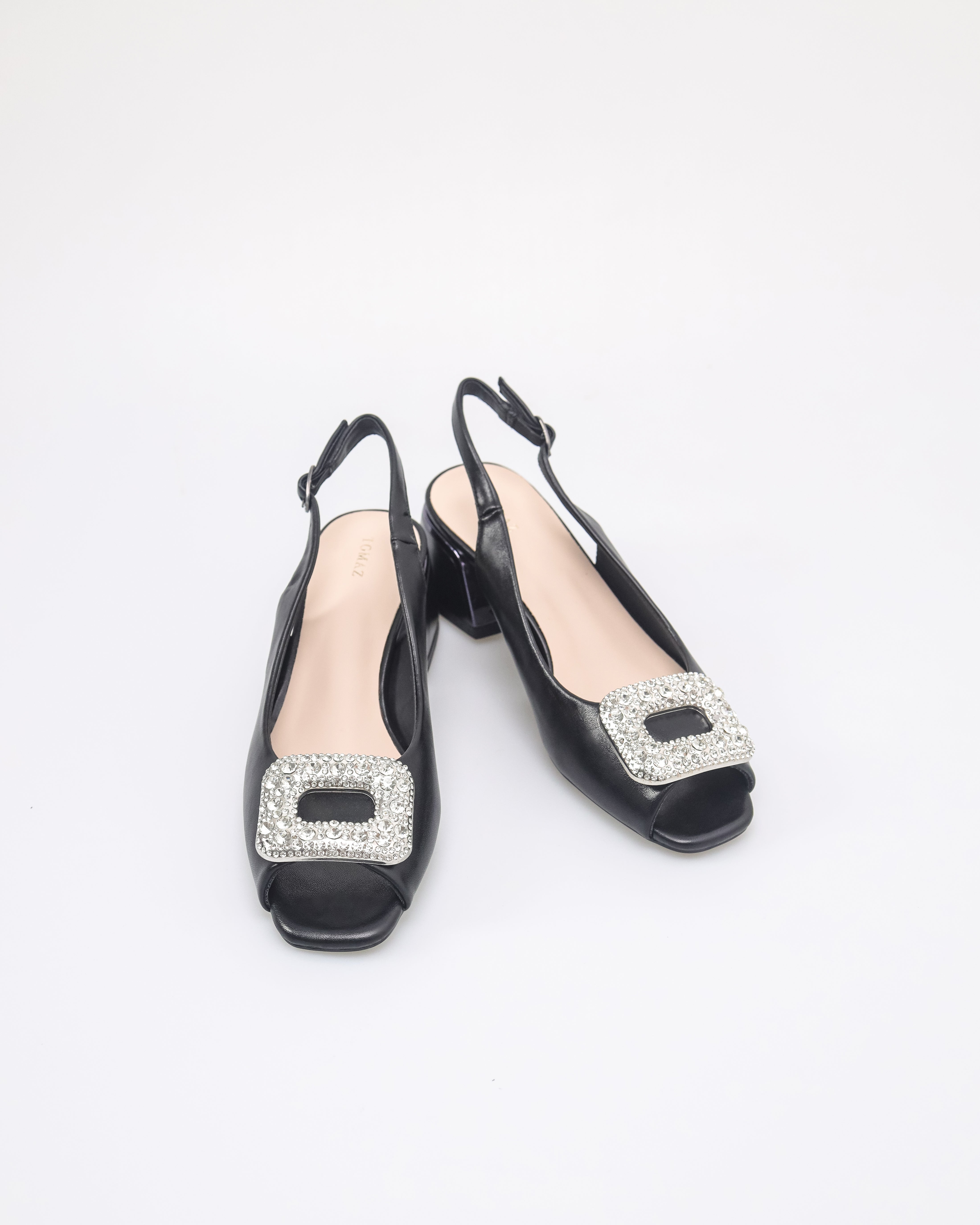 Tomaz NN407 Ladies Squared Gemstone Heels (Black)