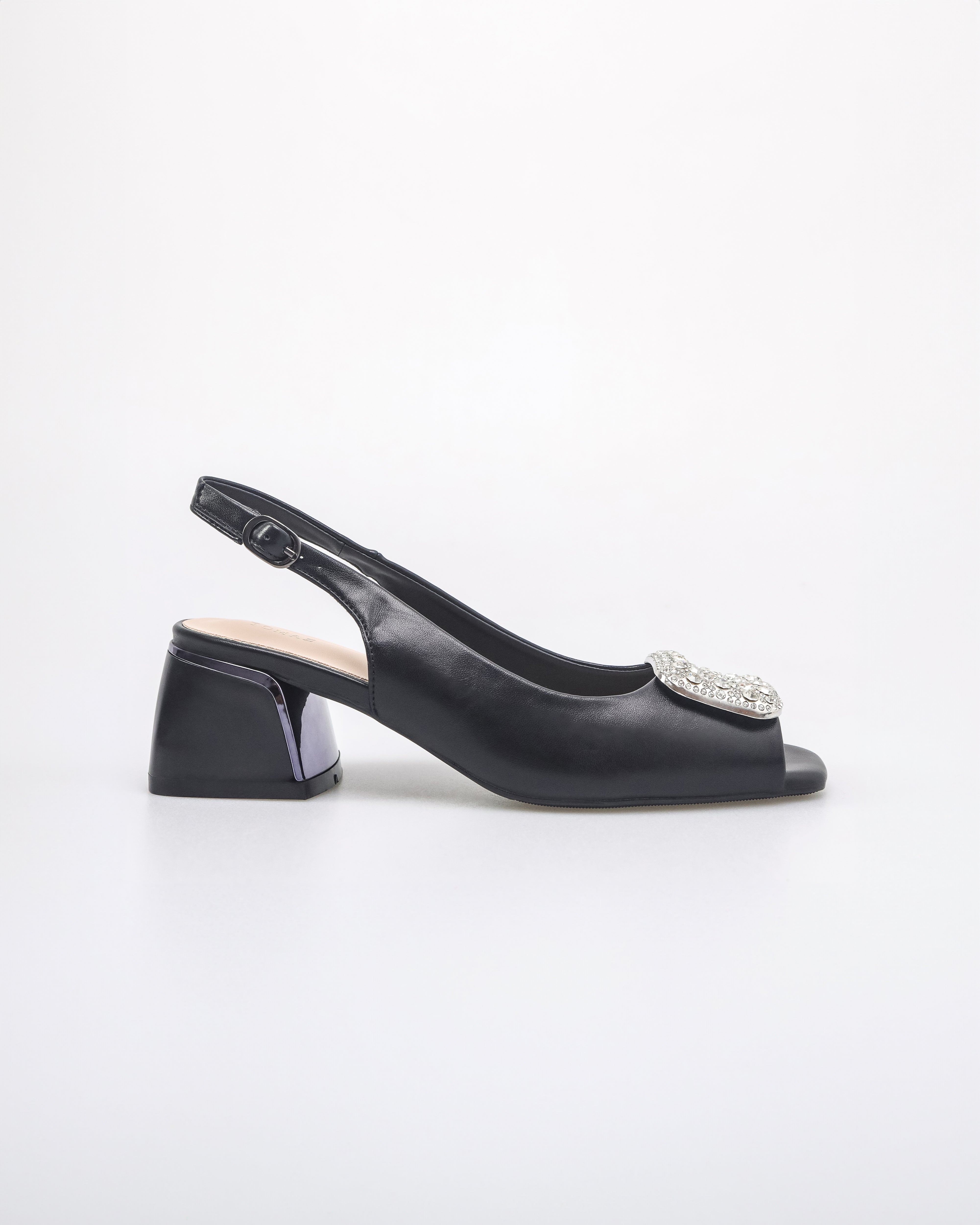 Tomaz NN407 Ladies Squared Gemstone Heels (Black)