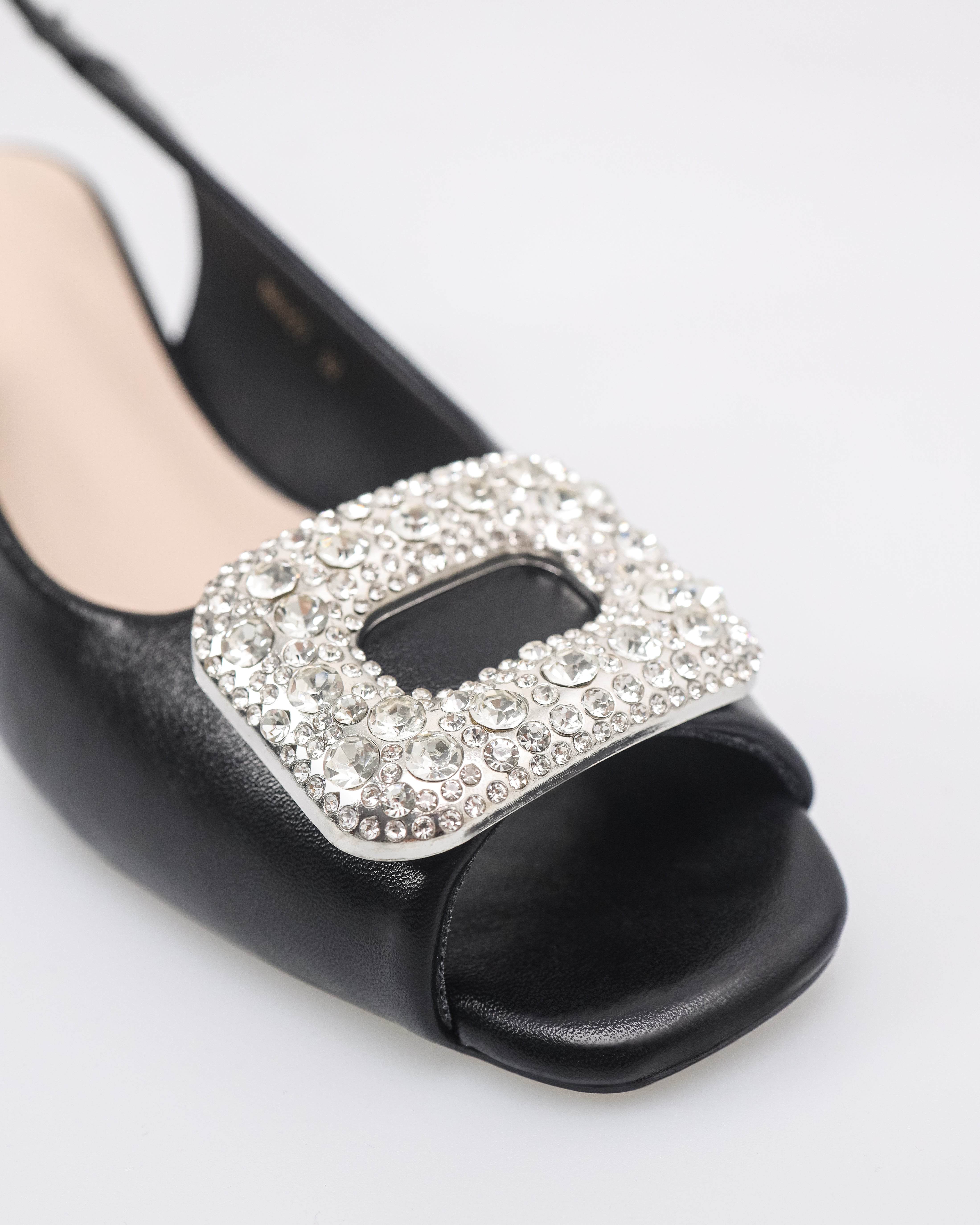 Tomaz NN407 Ladies Squared Gemstone Heels (Black)