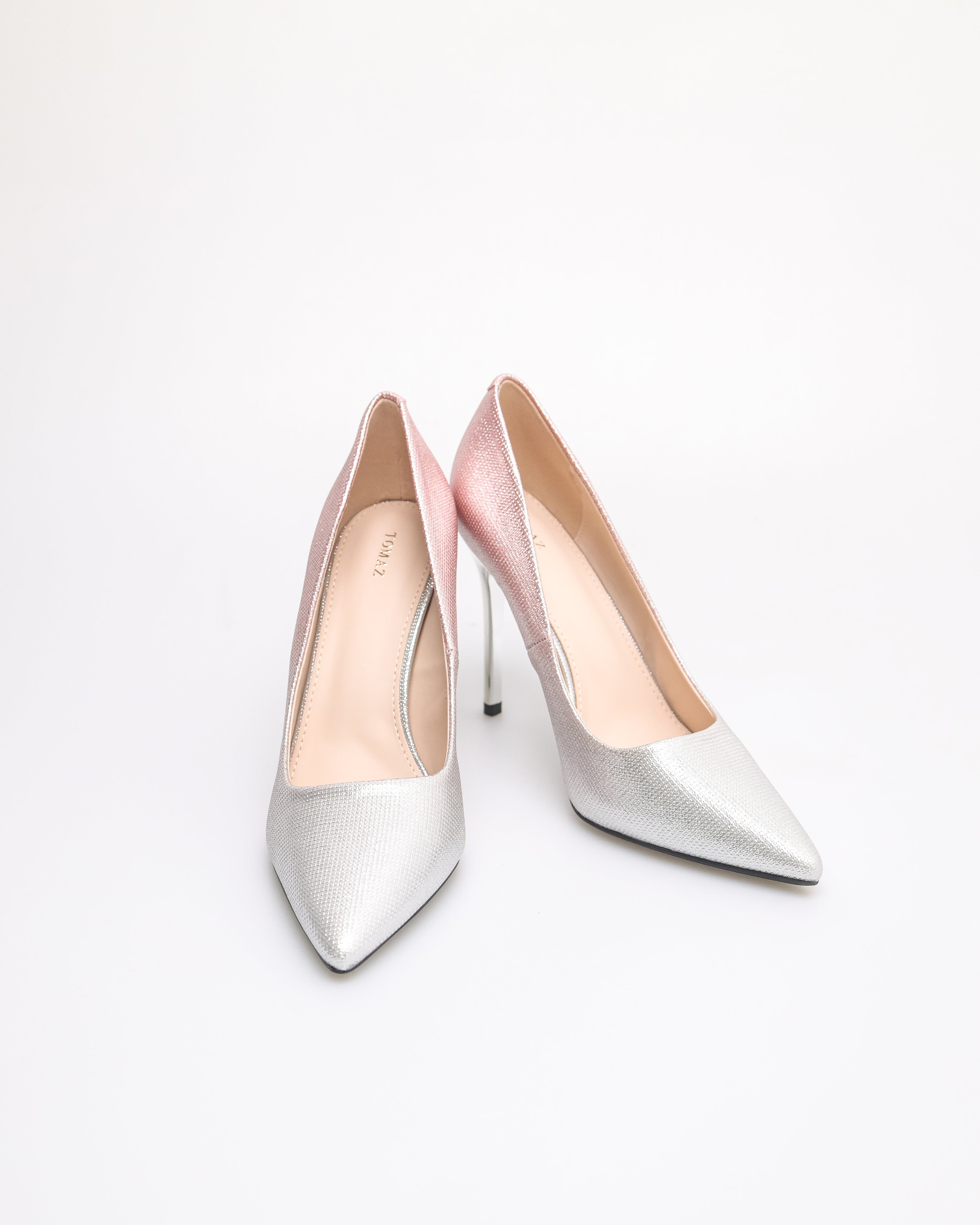 Tomaz NN377 Ladies Textured Stilettos Heels (Silver/Pink)