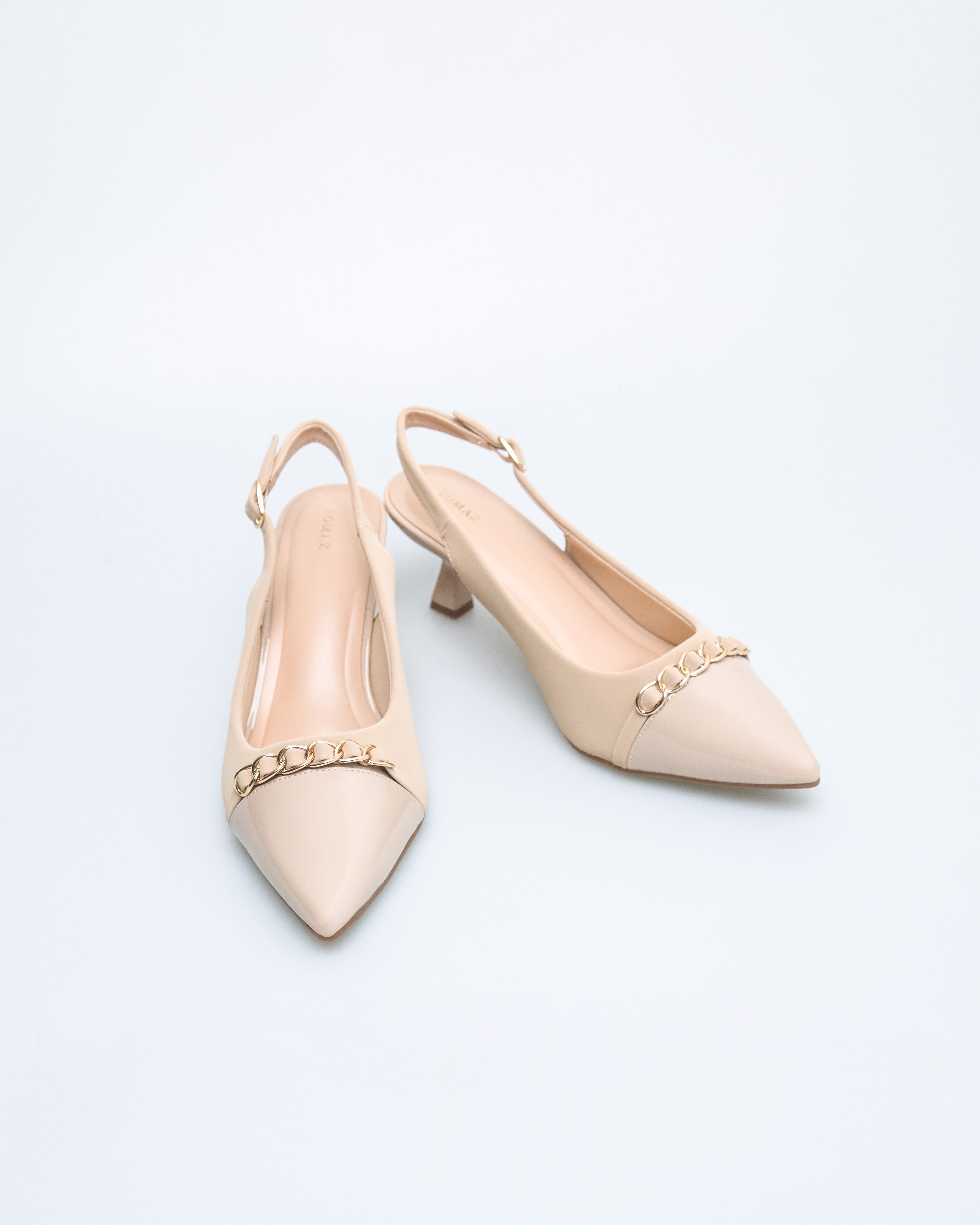 Tomaz NN386 Ladies Pointy Chain Heels (Beige)