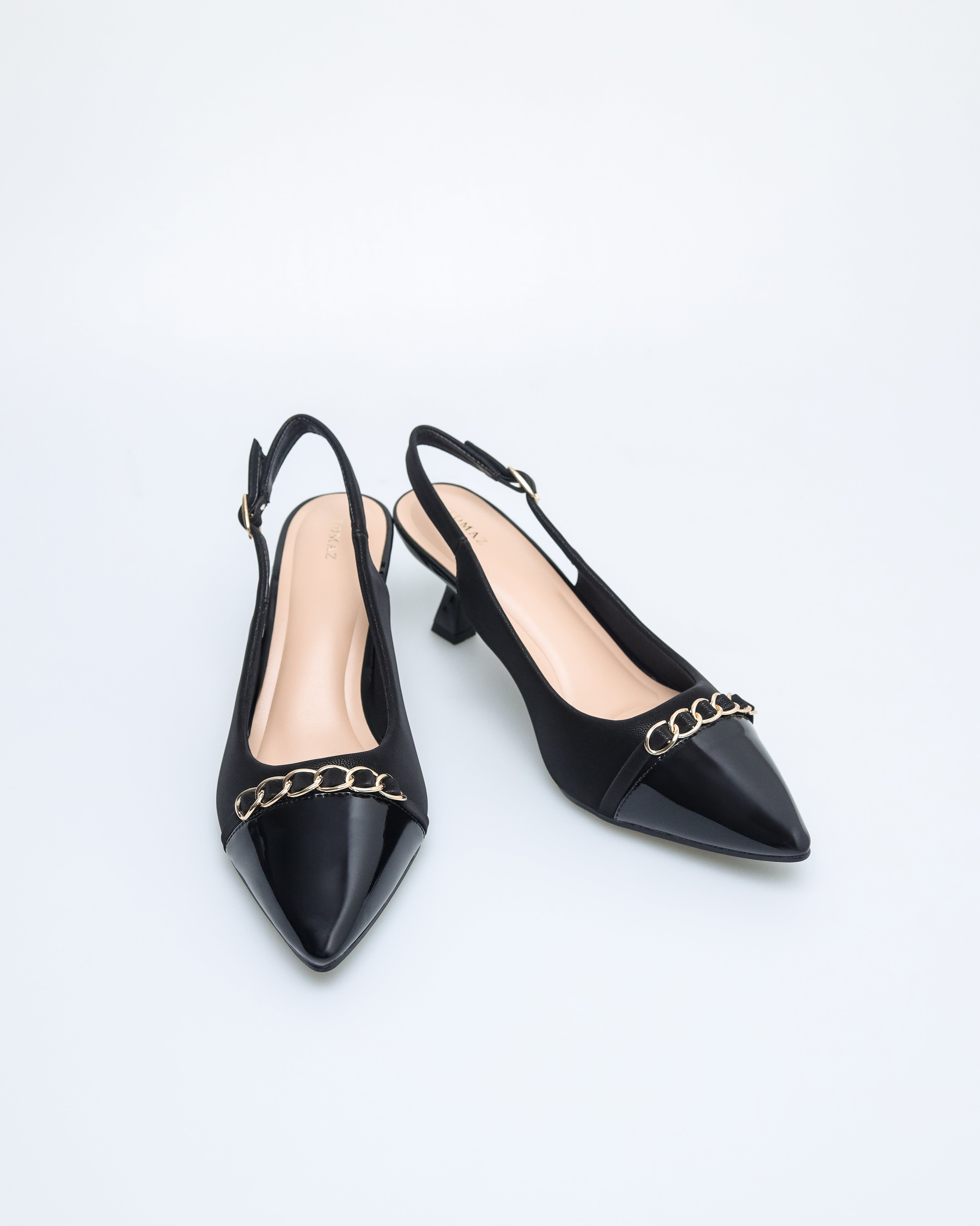 Tomaz NN386 Ladies Pointy Chain Heels (Black)