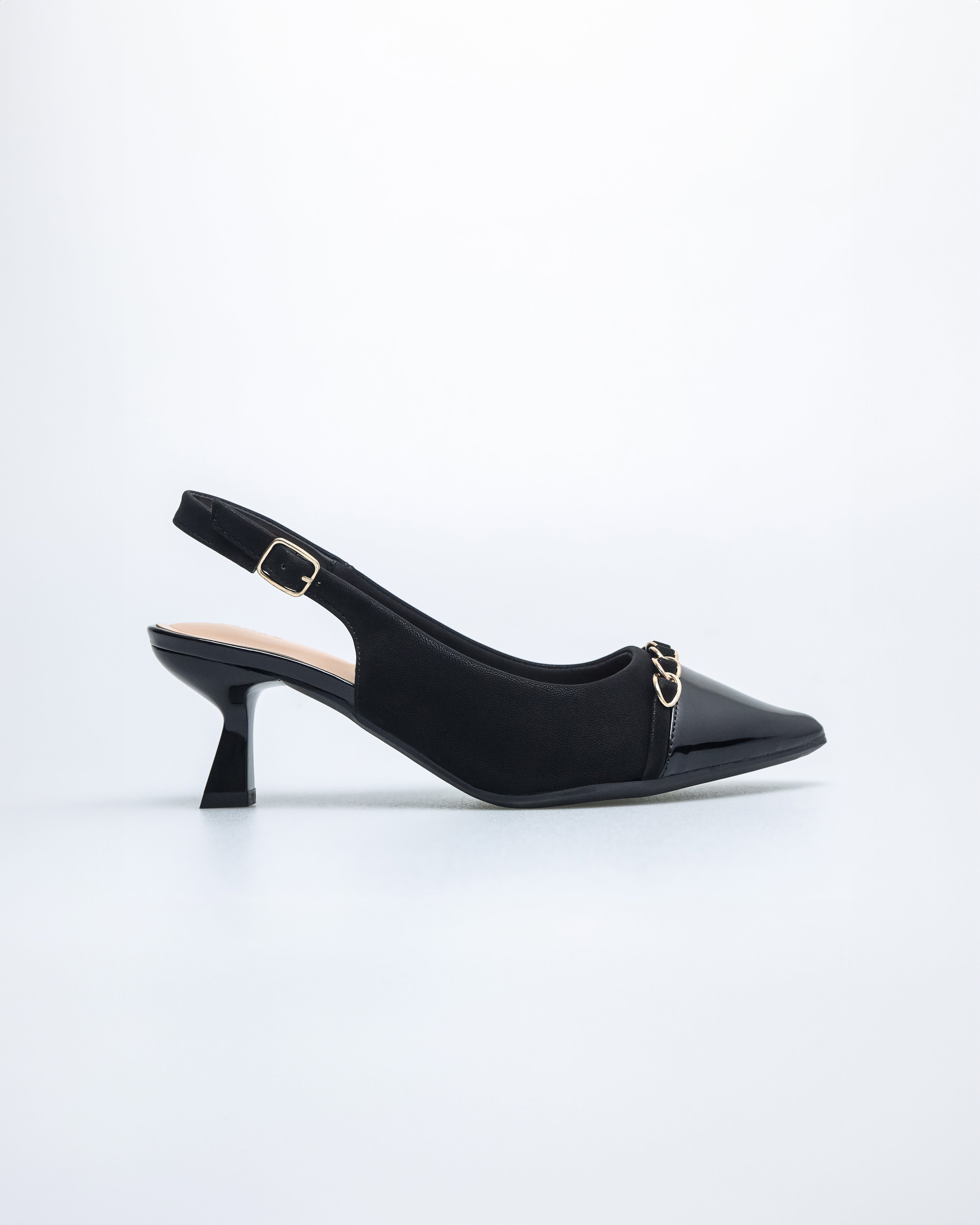 Tomaz NN386 Ladies Pointy Chain Heels (Black)