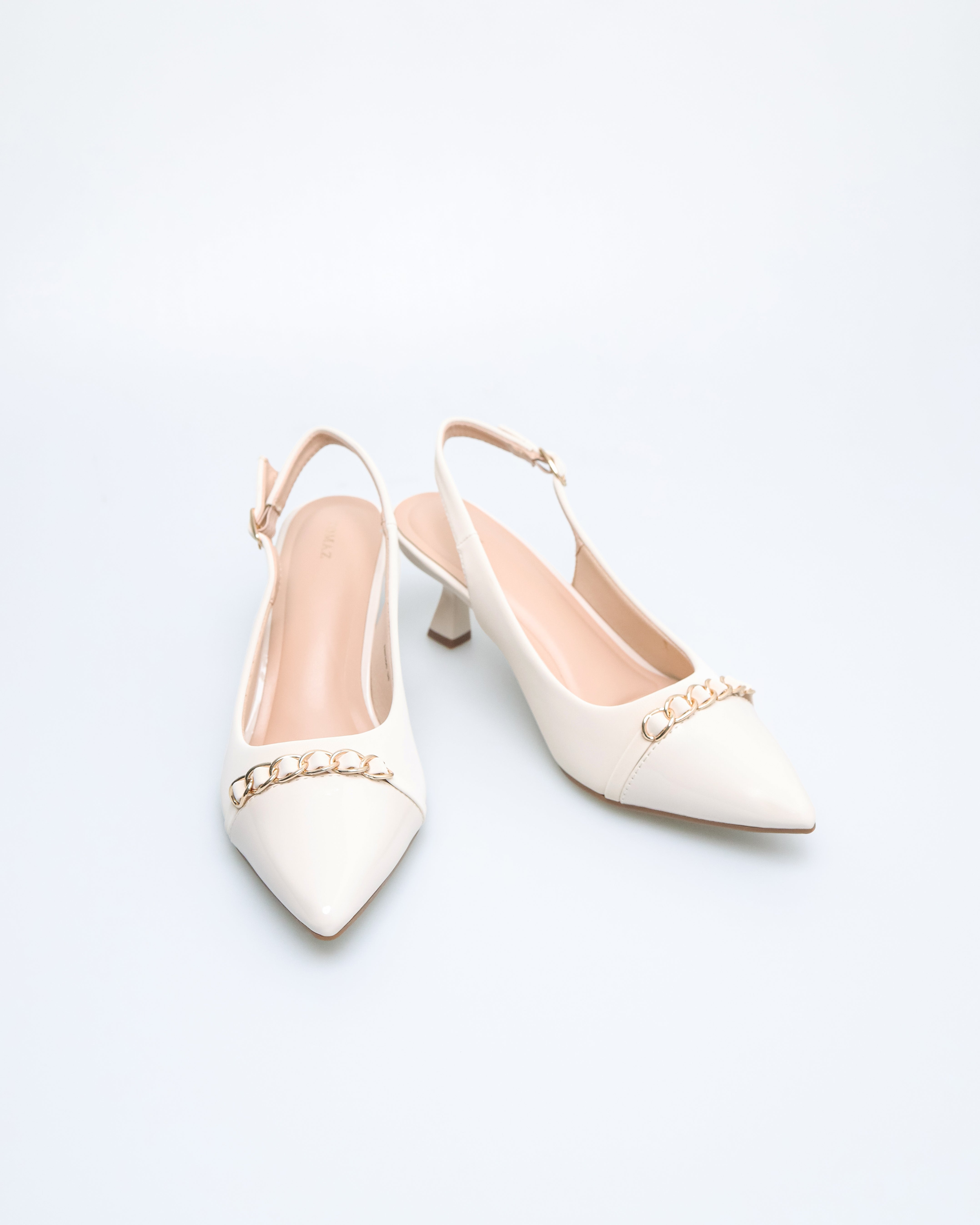 Tomaz NN386 Ladies Pointy Chain Heels (Cream)